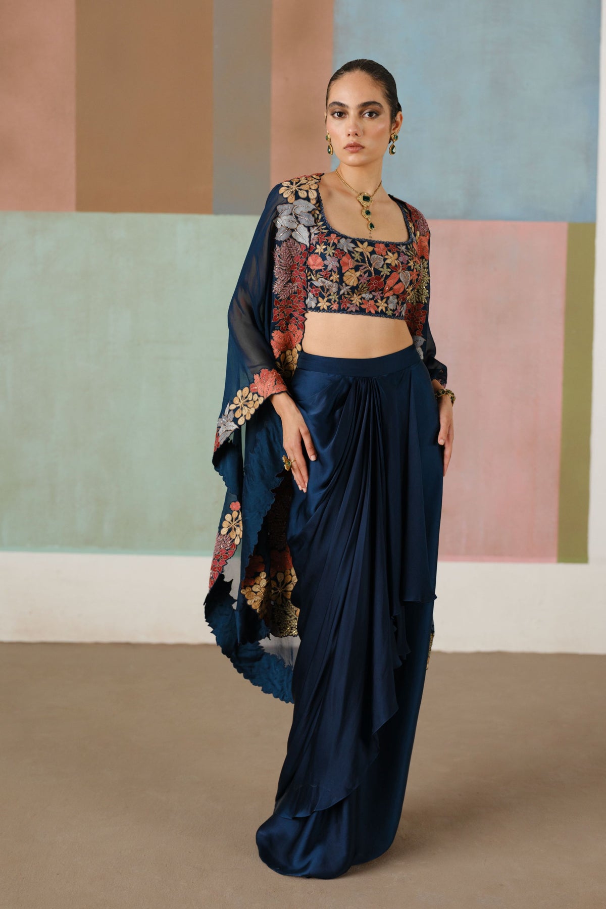 Navy Blue Lea Cape Set