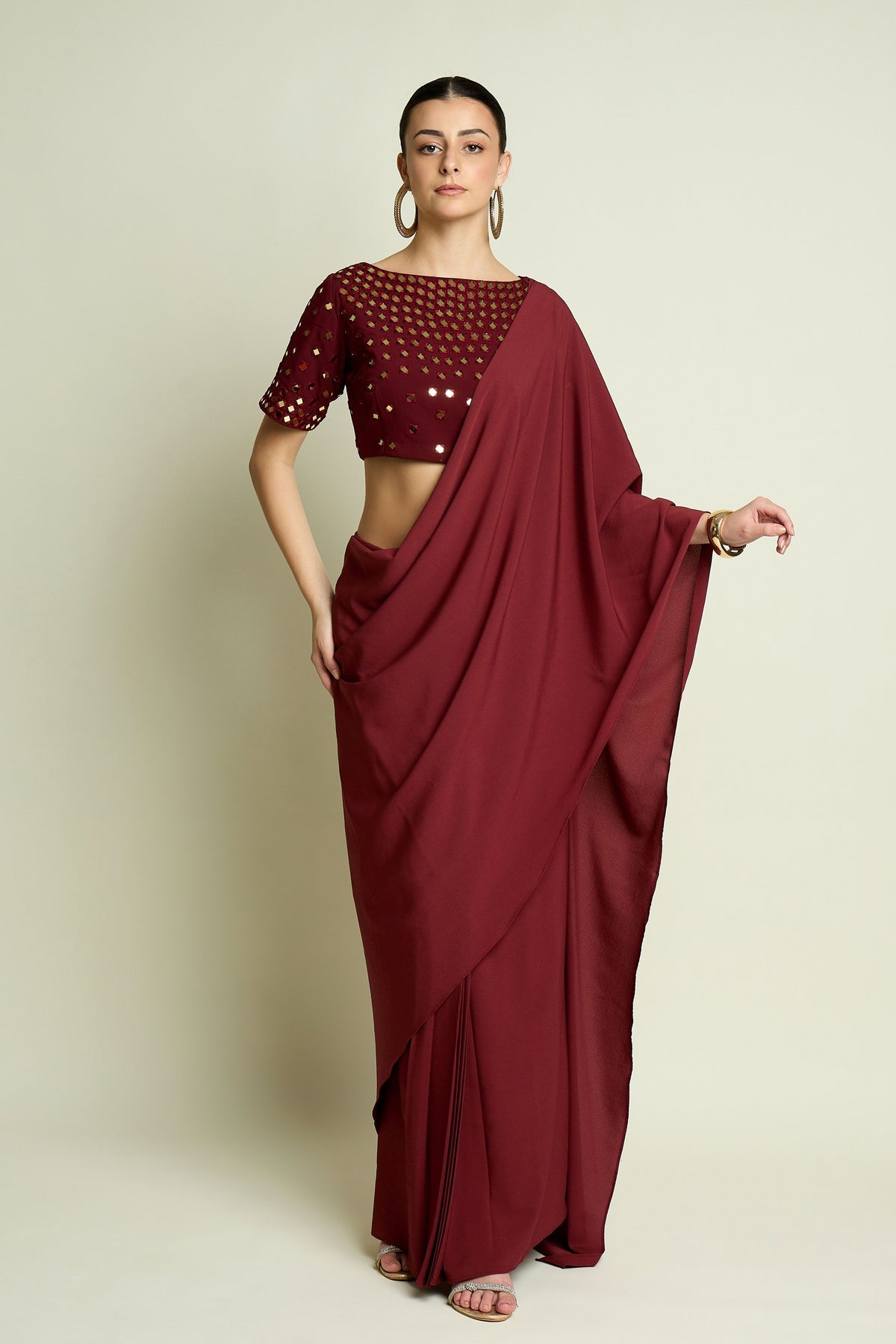 Mirror Draped Saree Set