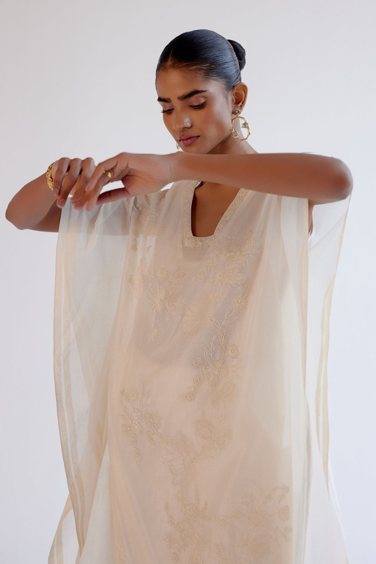 Embroidery Ivory Chanderi Kaftan Set