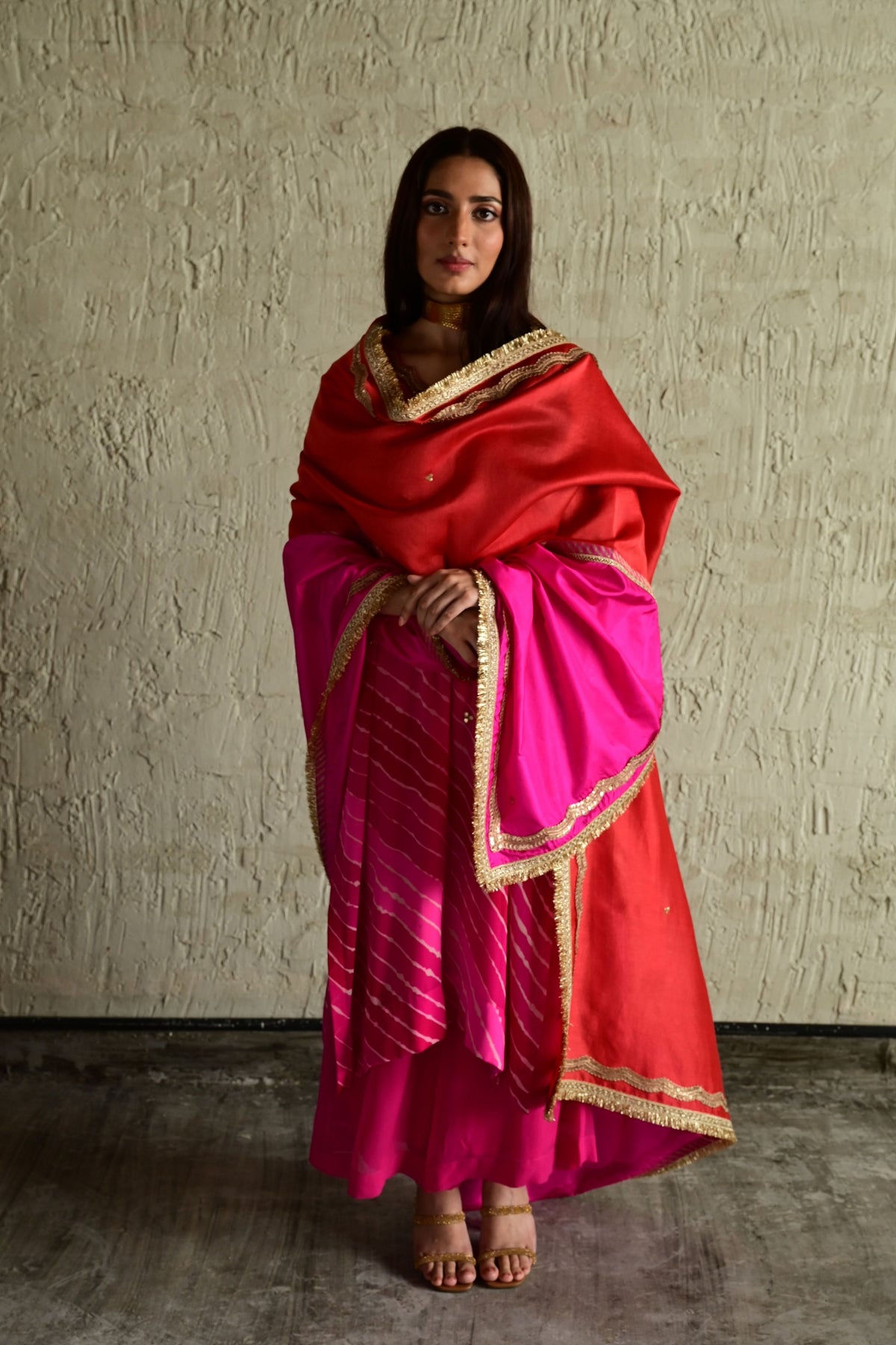 Pink Red Aadha Dupatta