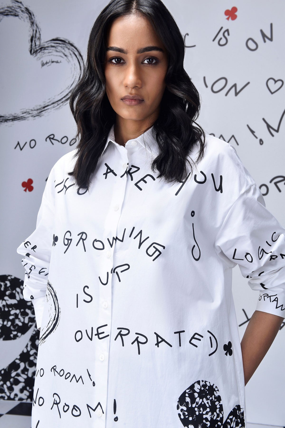 Scribble Text Shirt Dress White