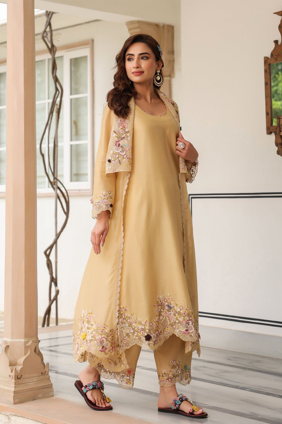 Gulzar Ivory Embroidered Jacket Set