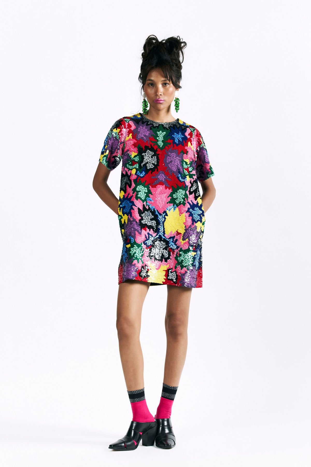 Mosaic Peonies Sequin Dress