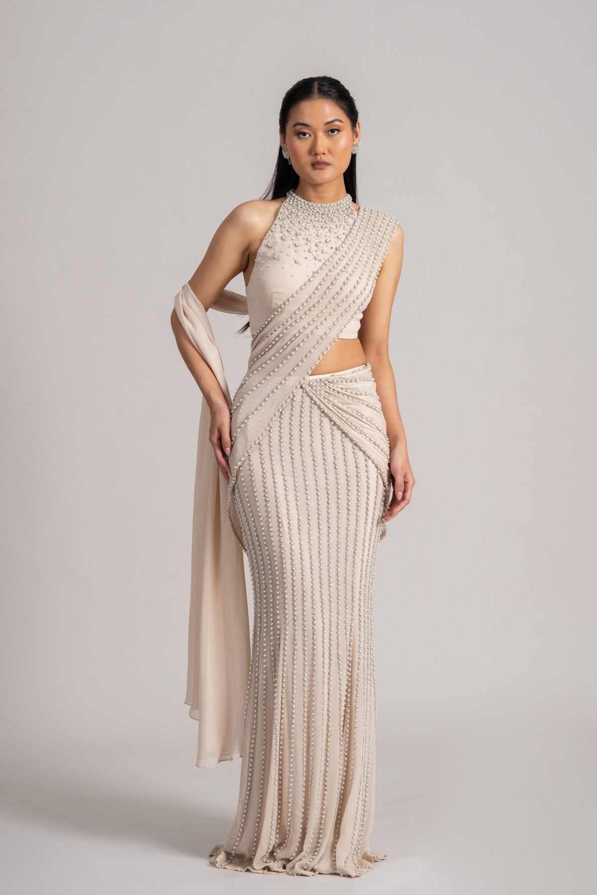 Cascade Draped Saree Set