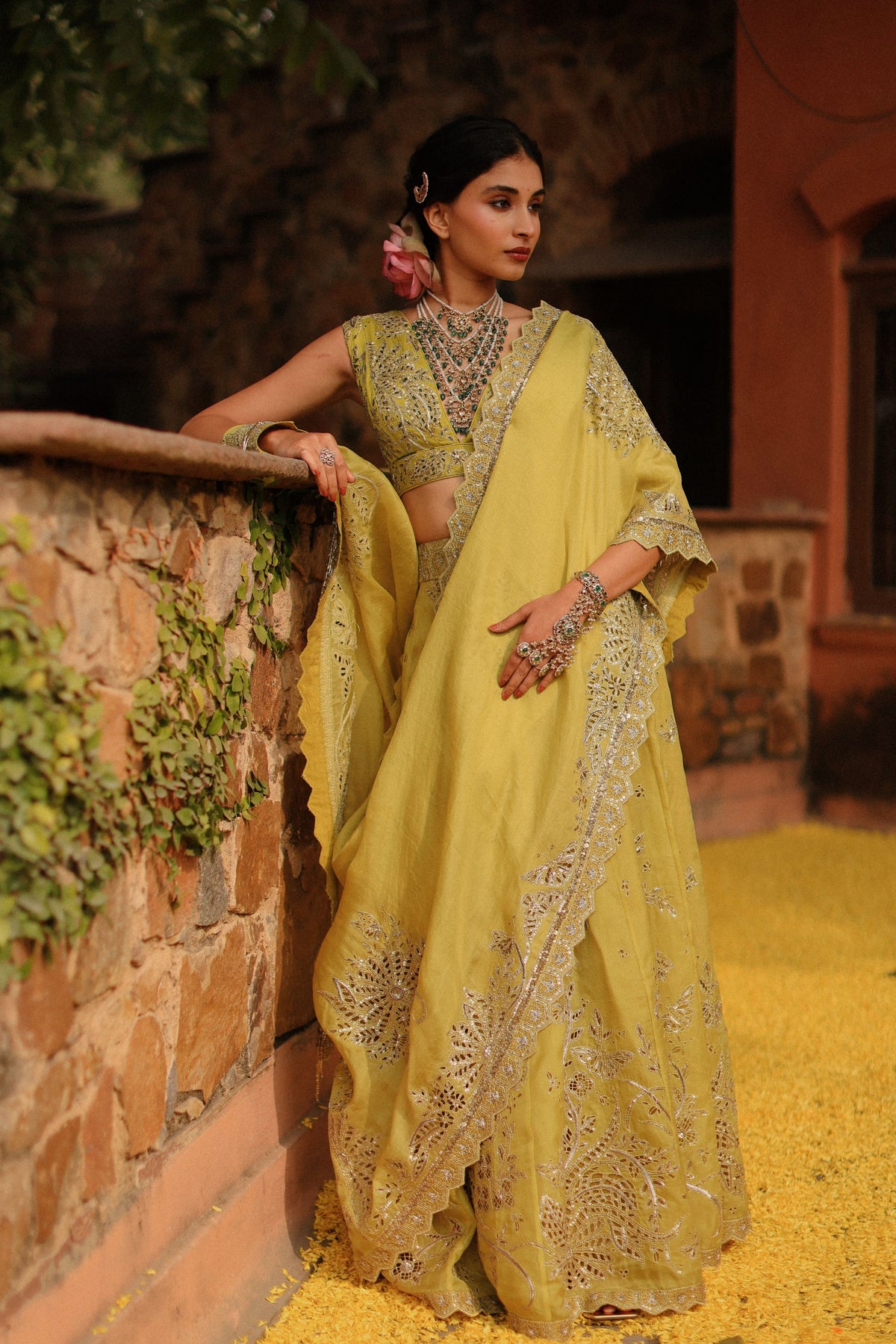 Mustard Panel Skirt Saree