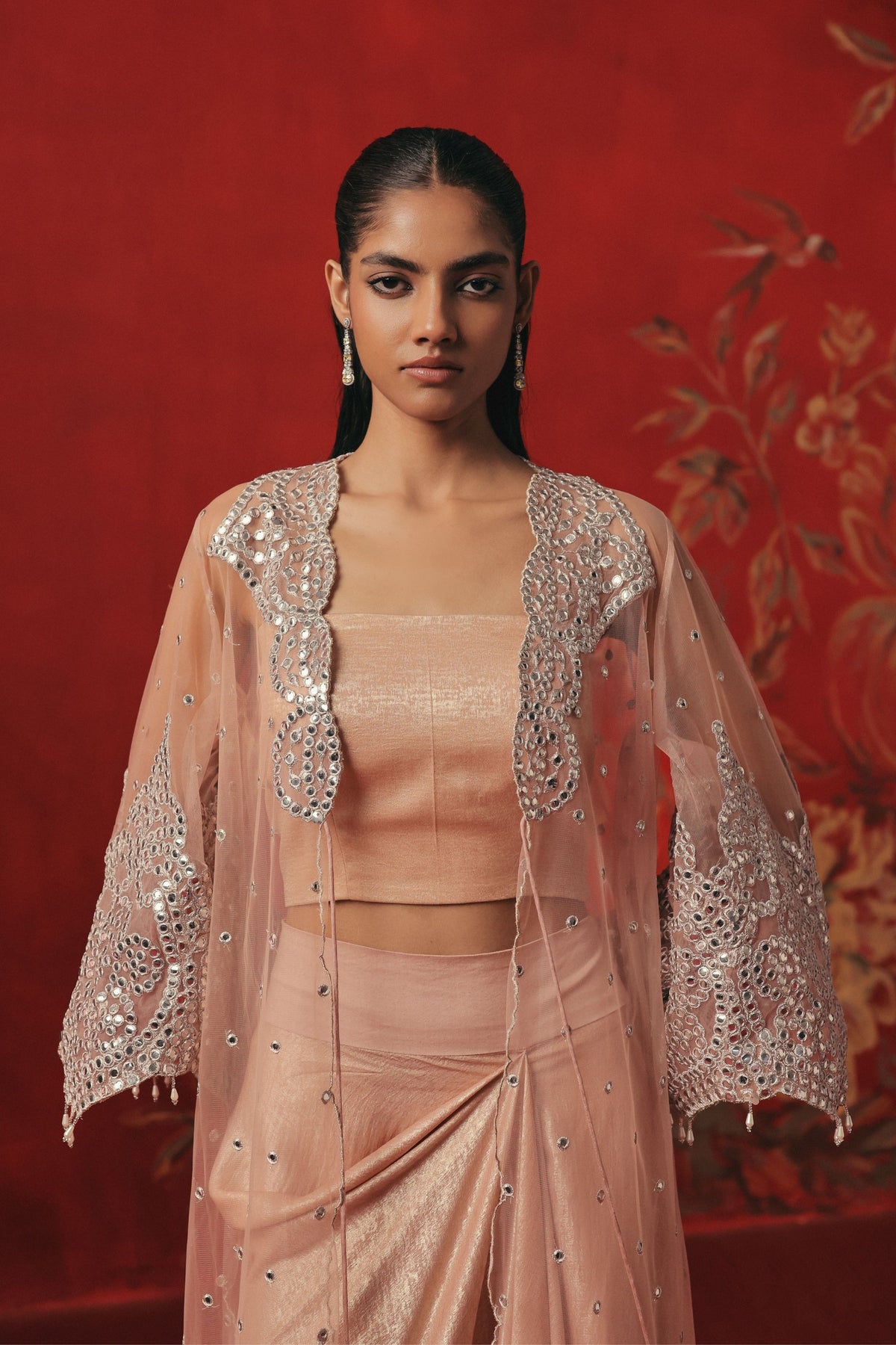 Tulle Mirror Work Jacket Set