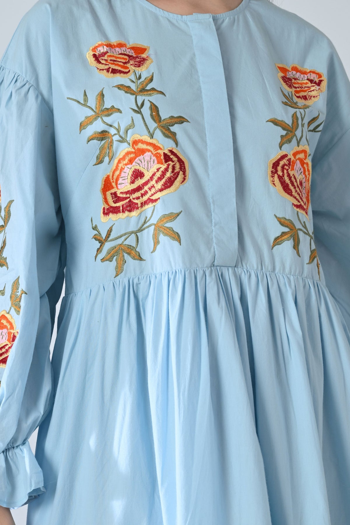 Powder Blue Embroidered Tiered Dress