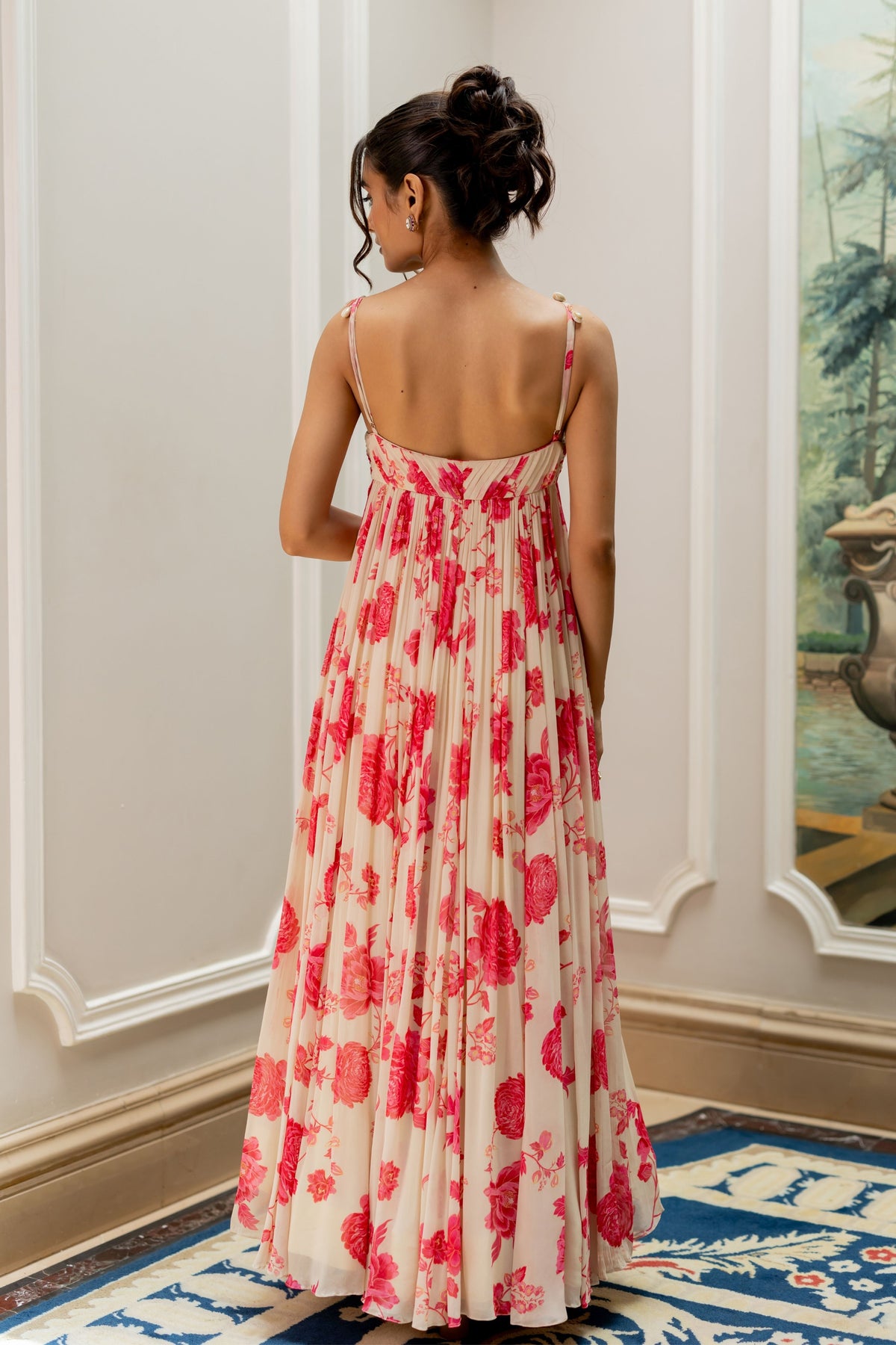 Elegant Pink Floral Print Dress