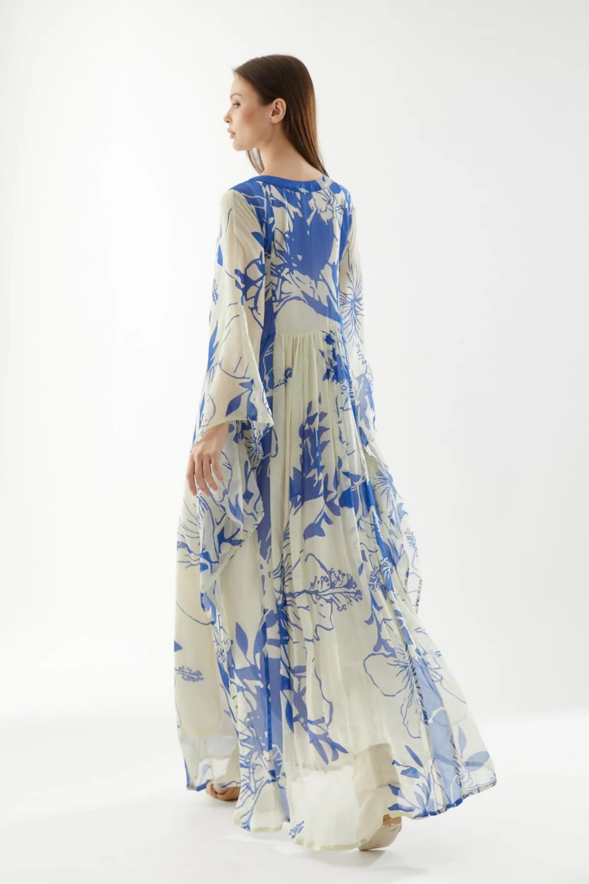 White And Blue Floral Kaftan