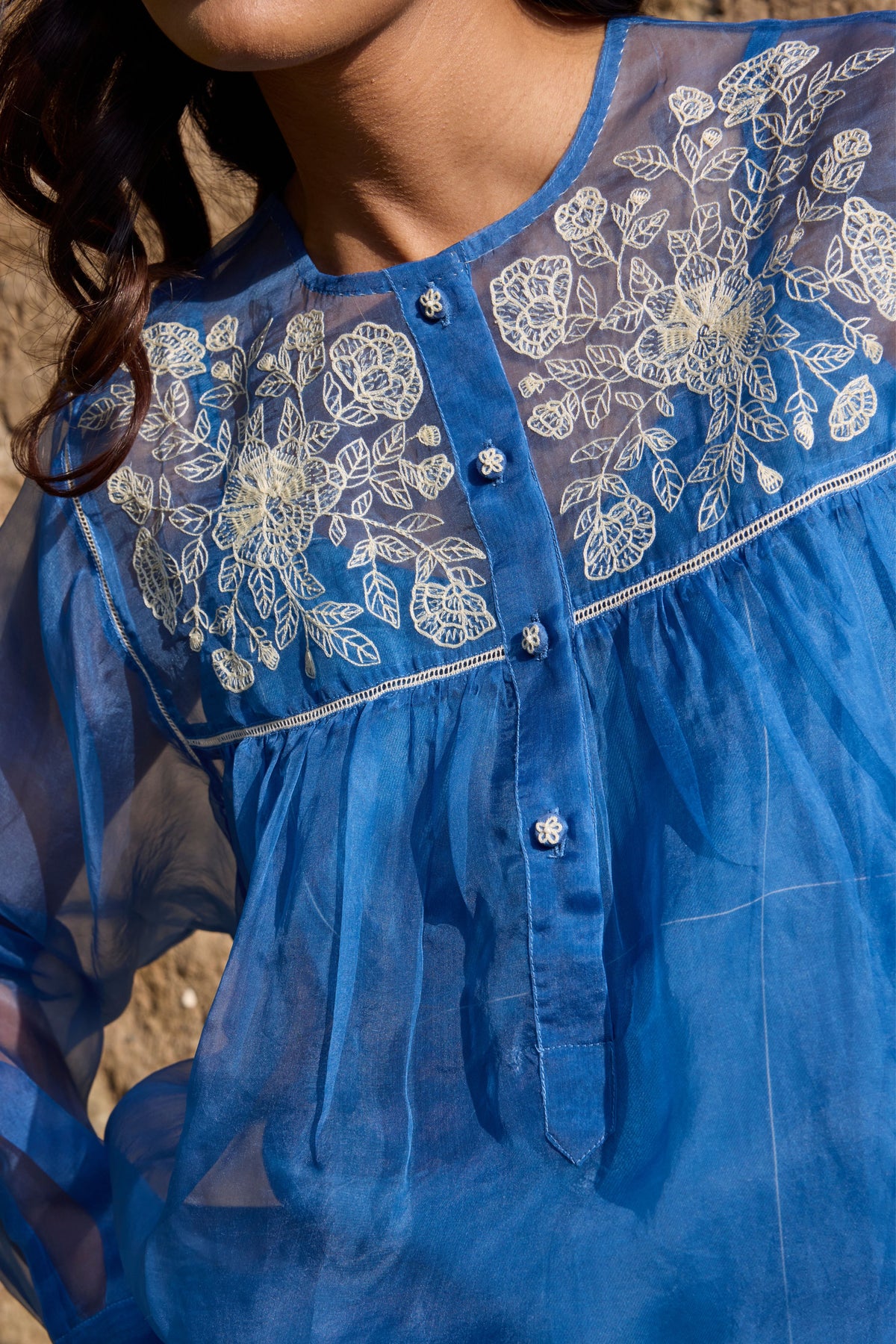 Sheer Organza Yoke Top