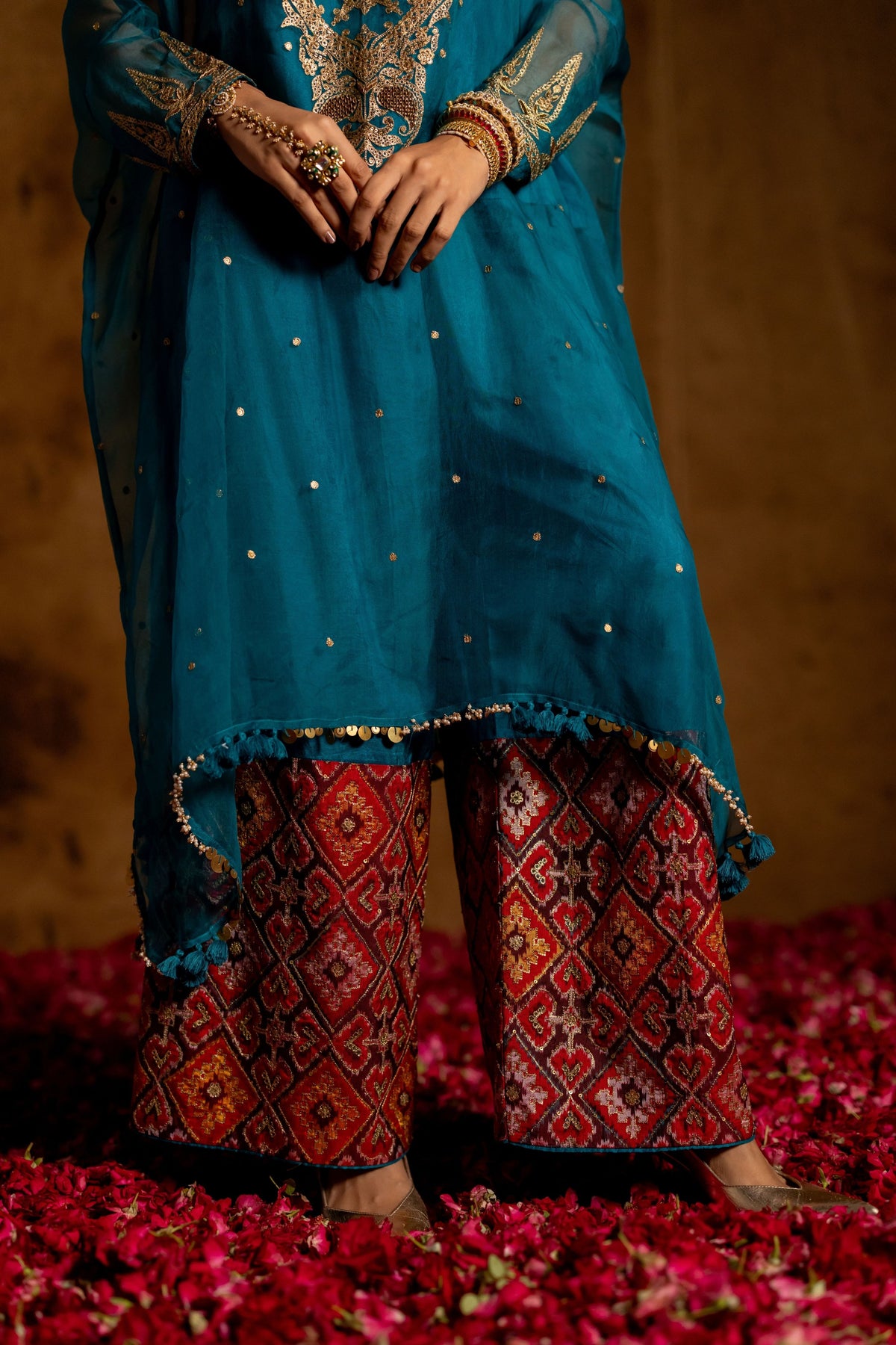 Teal Organza Kaftan Set