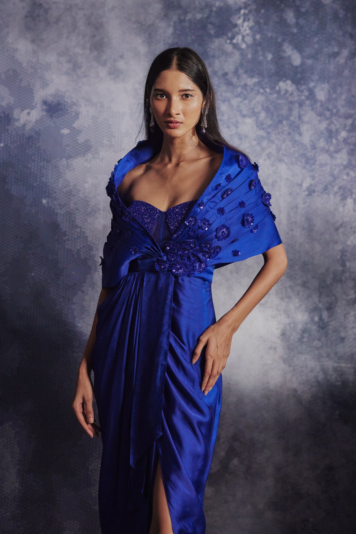 Azure Blue Embroidered Gown Set