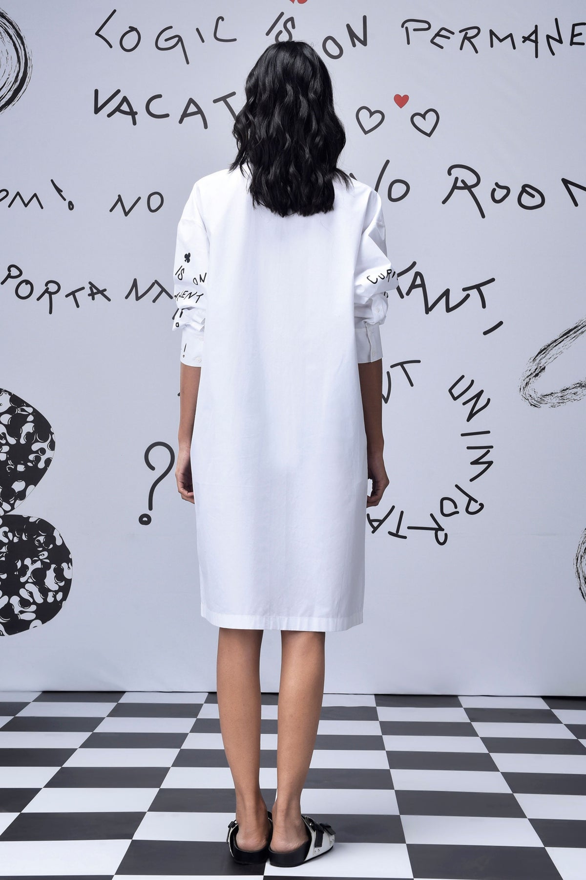 Scribble Text Shirt Dress White