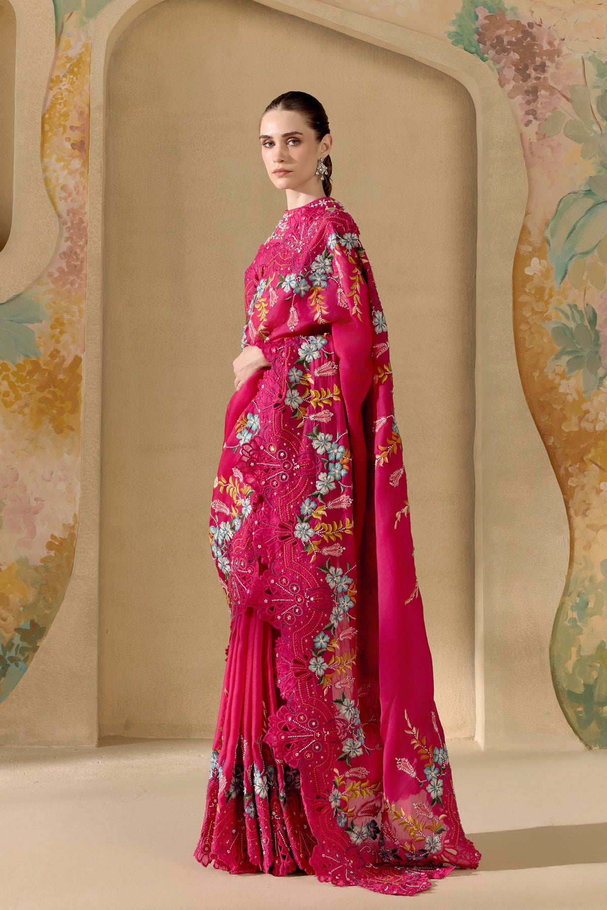 Fuchsia Botanica Saree
