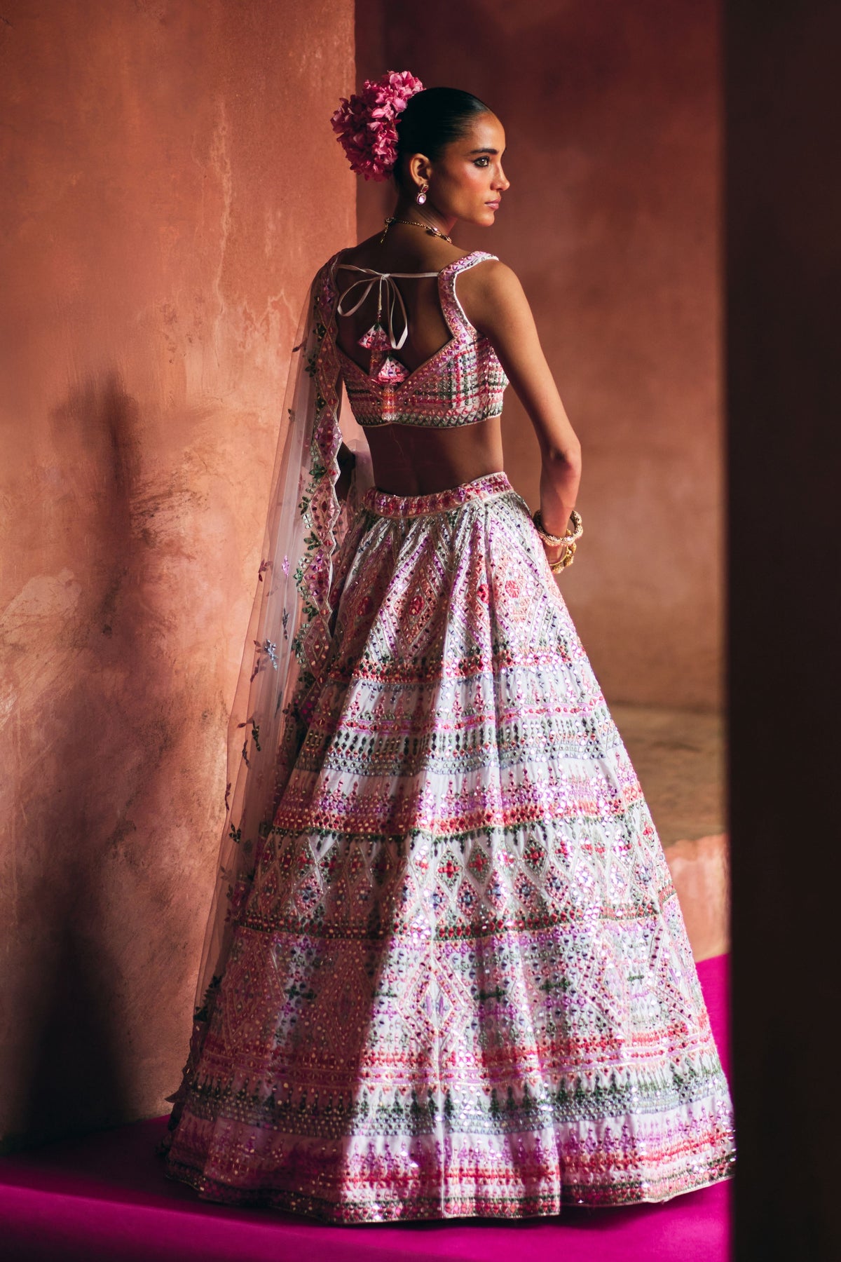 White Raw Silk Lehenga Set