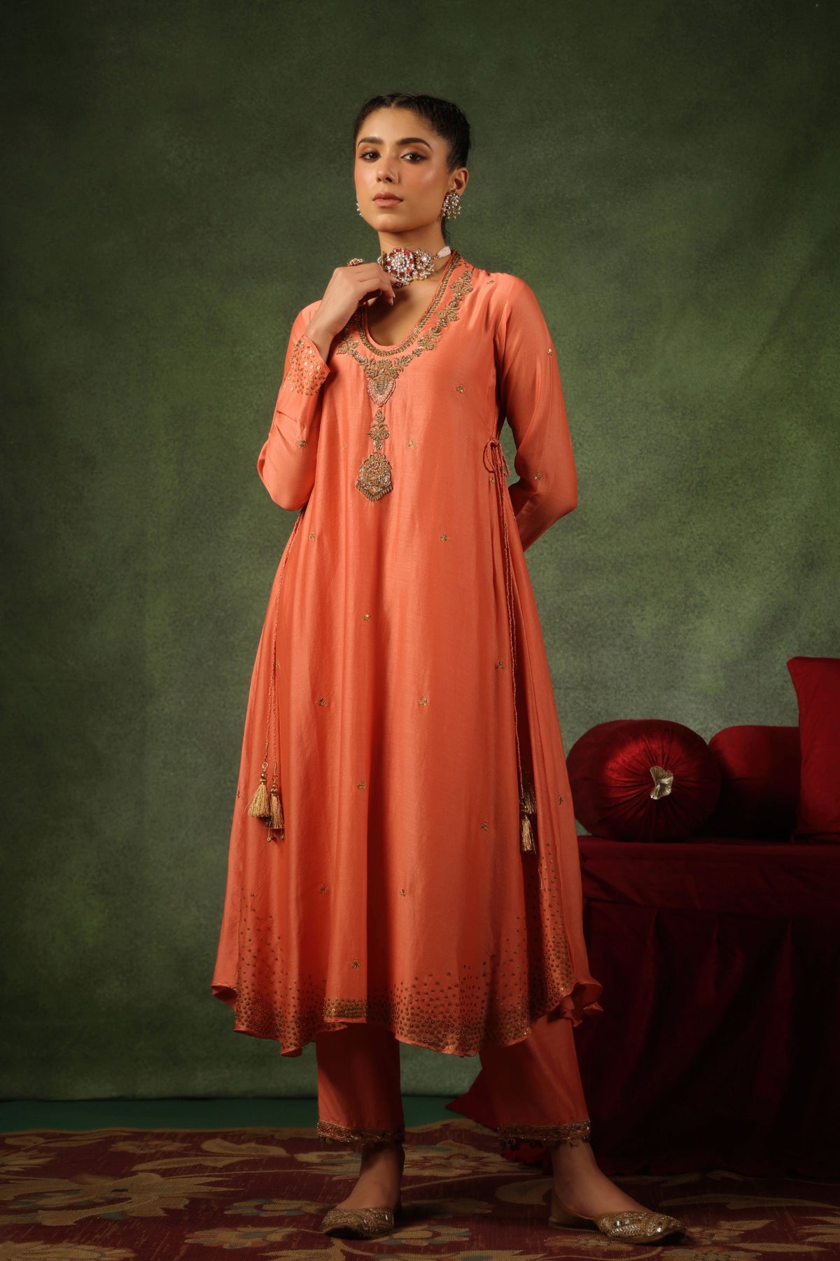 Peach Embroidered Kurta Set