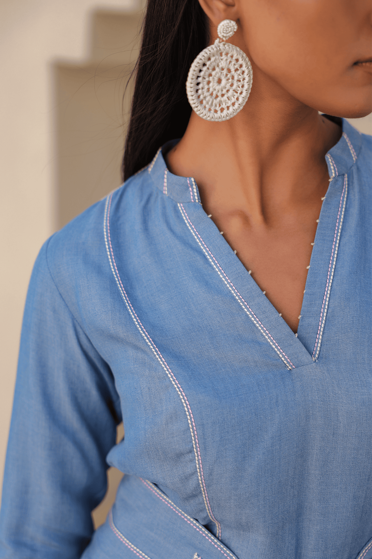 Azure Pleated Peplum Co-ord Set in Light Blue