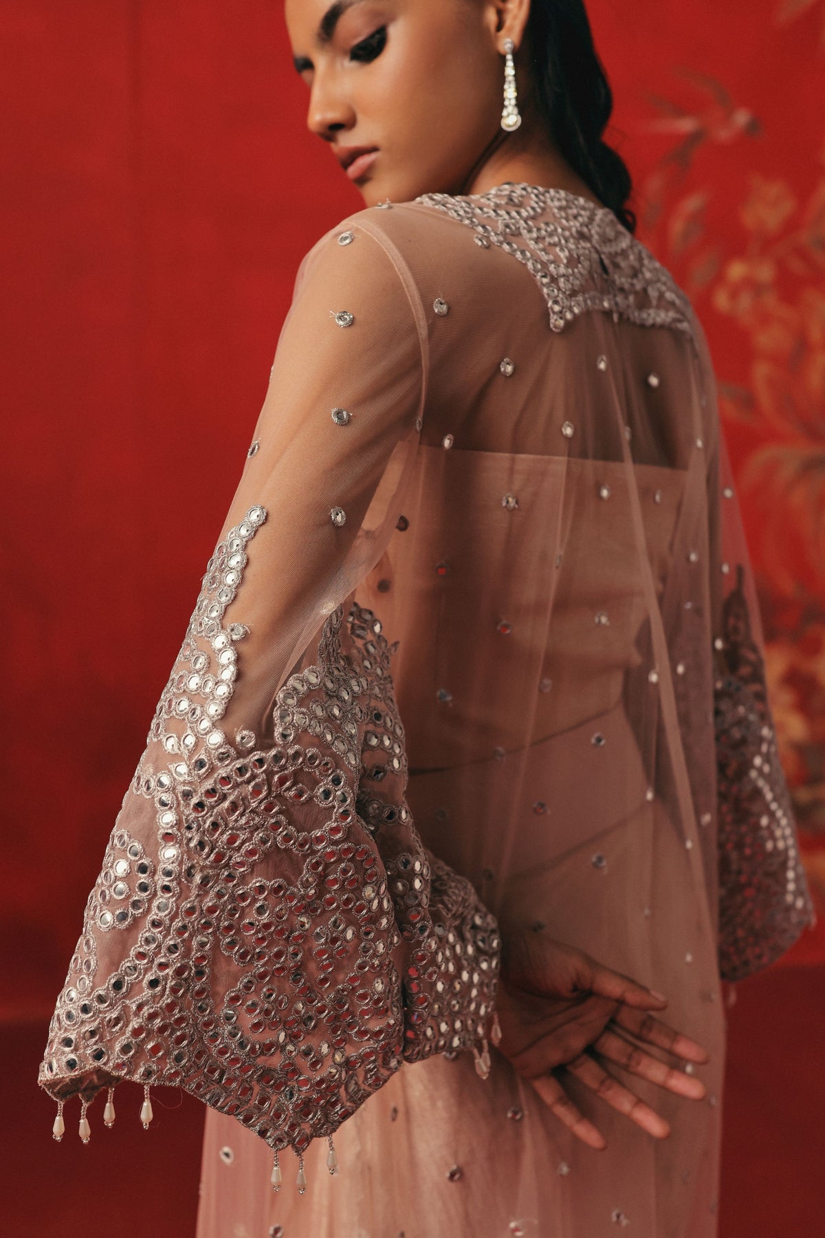 Tulle Mirror Work Jacket Set