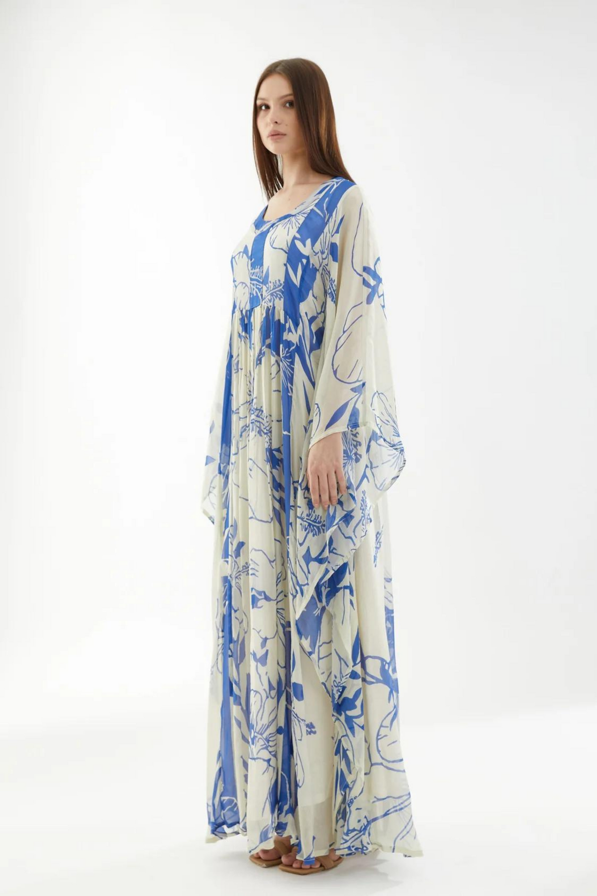 White And Blue Floral Kaftan
