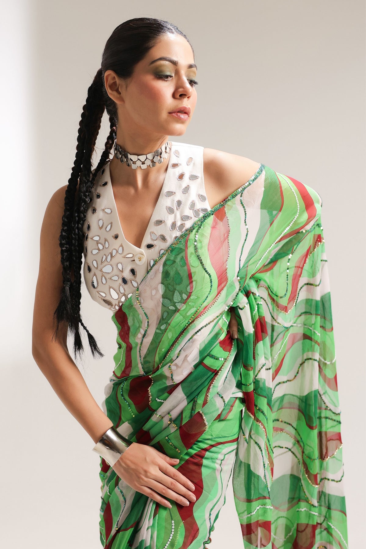 Green Lehar Saree Set