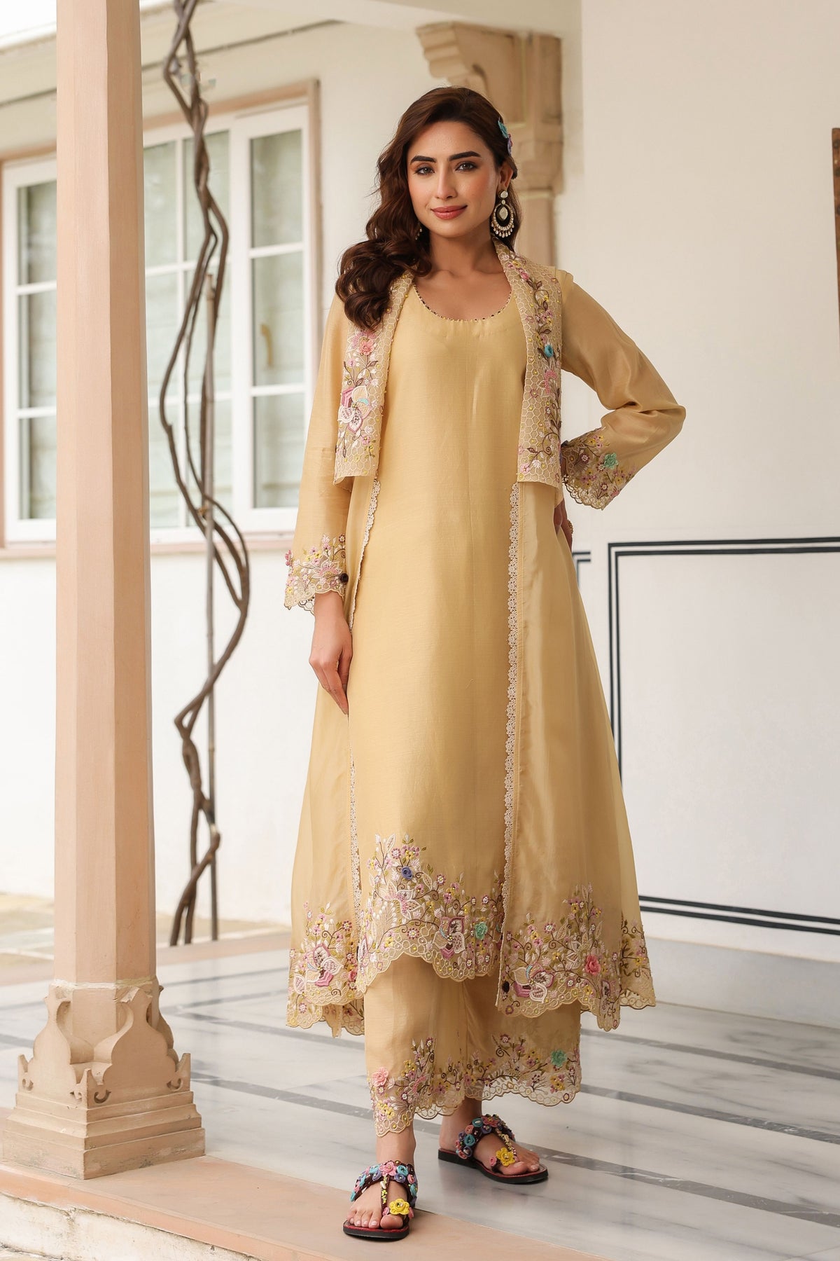 Gulzar Ivory Embroidered Jacket Set