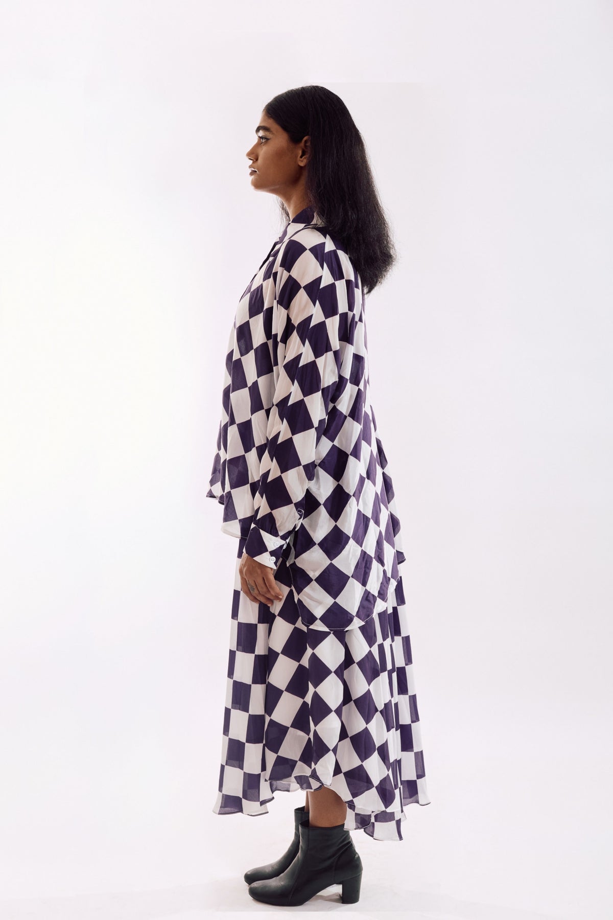 White Purple Check Top