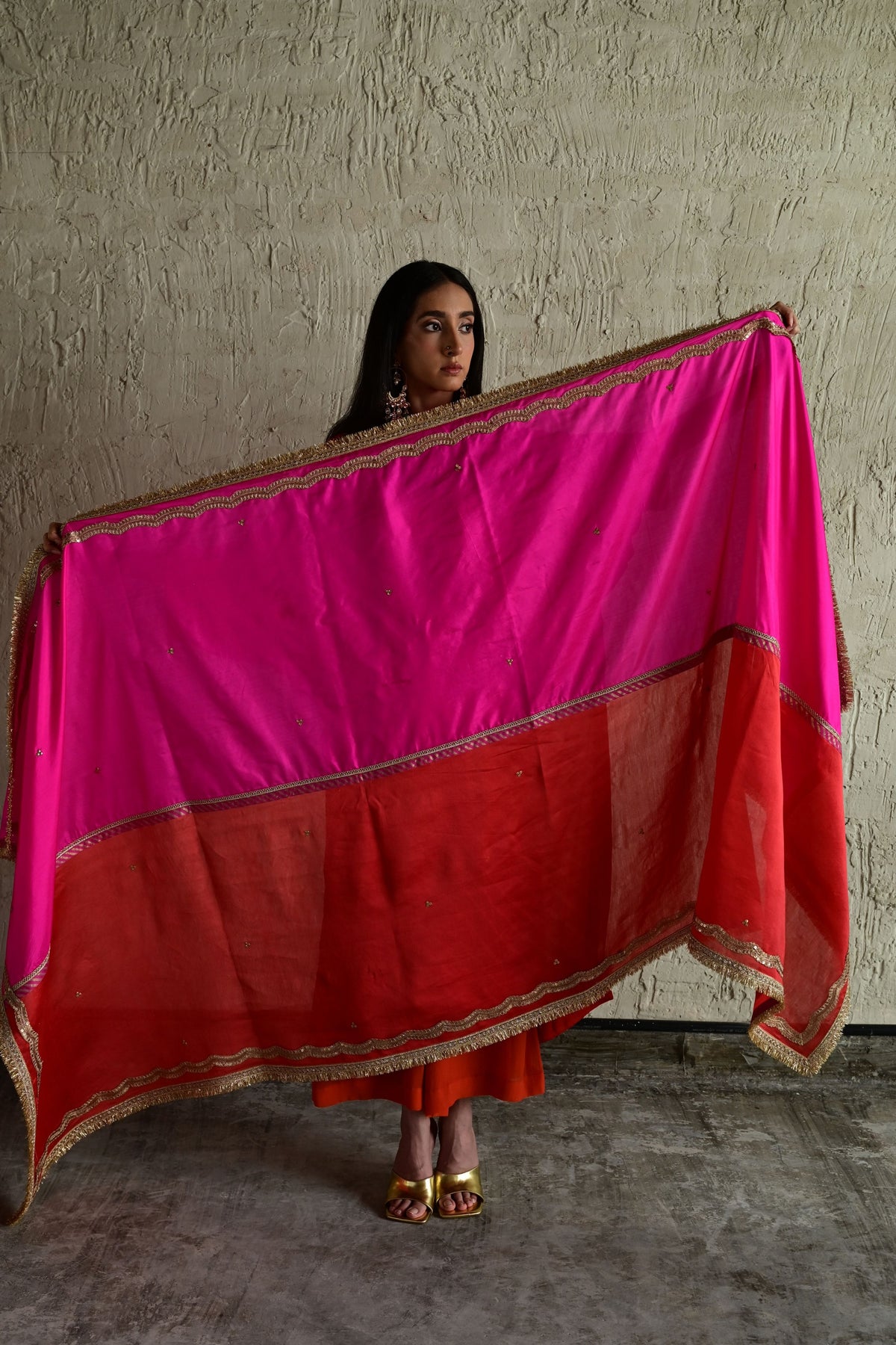 Pink Red Aadha Dupatta