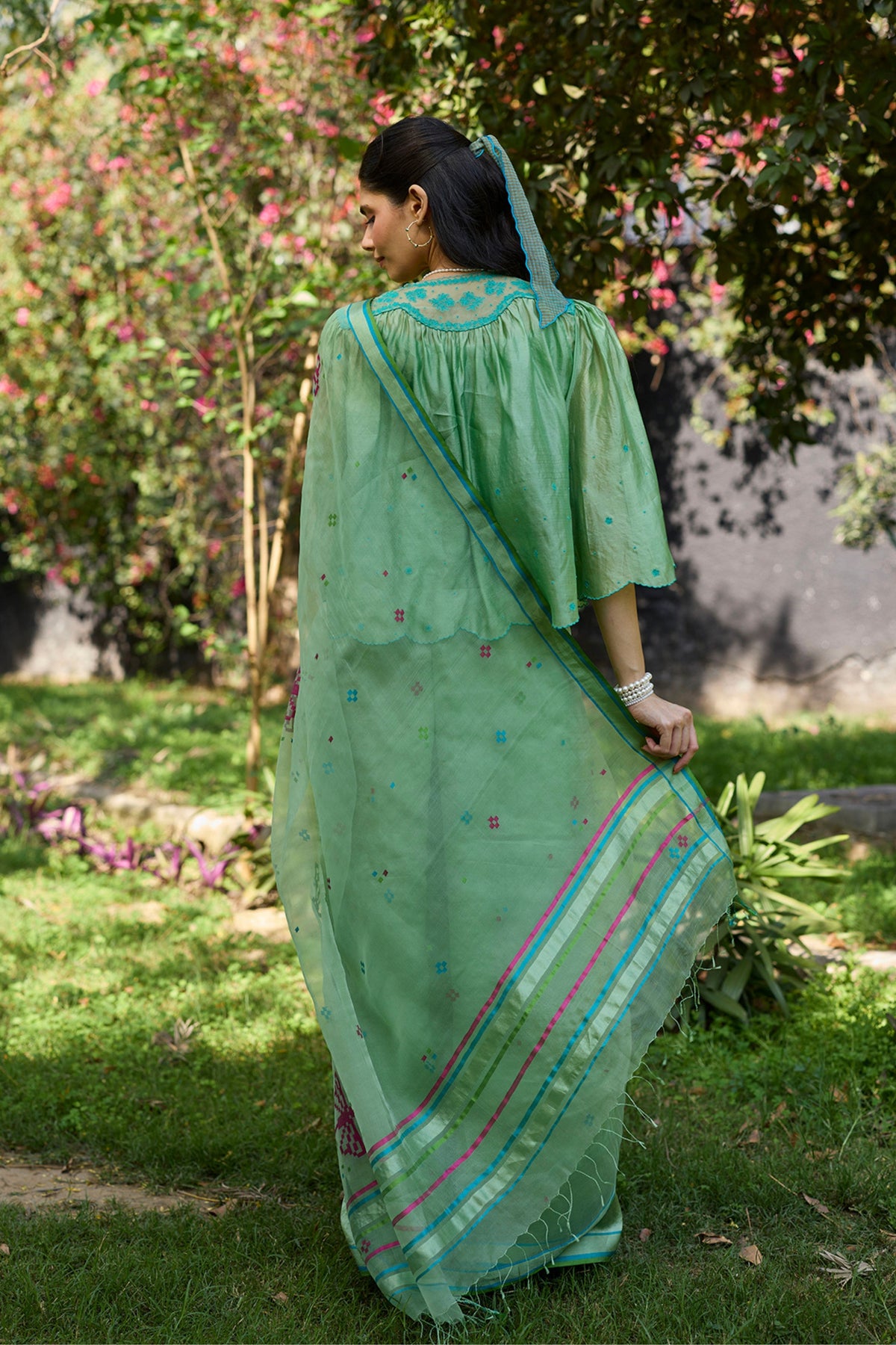 Garden Butterfly Green Jamdani Saree