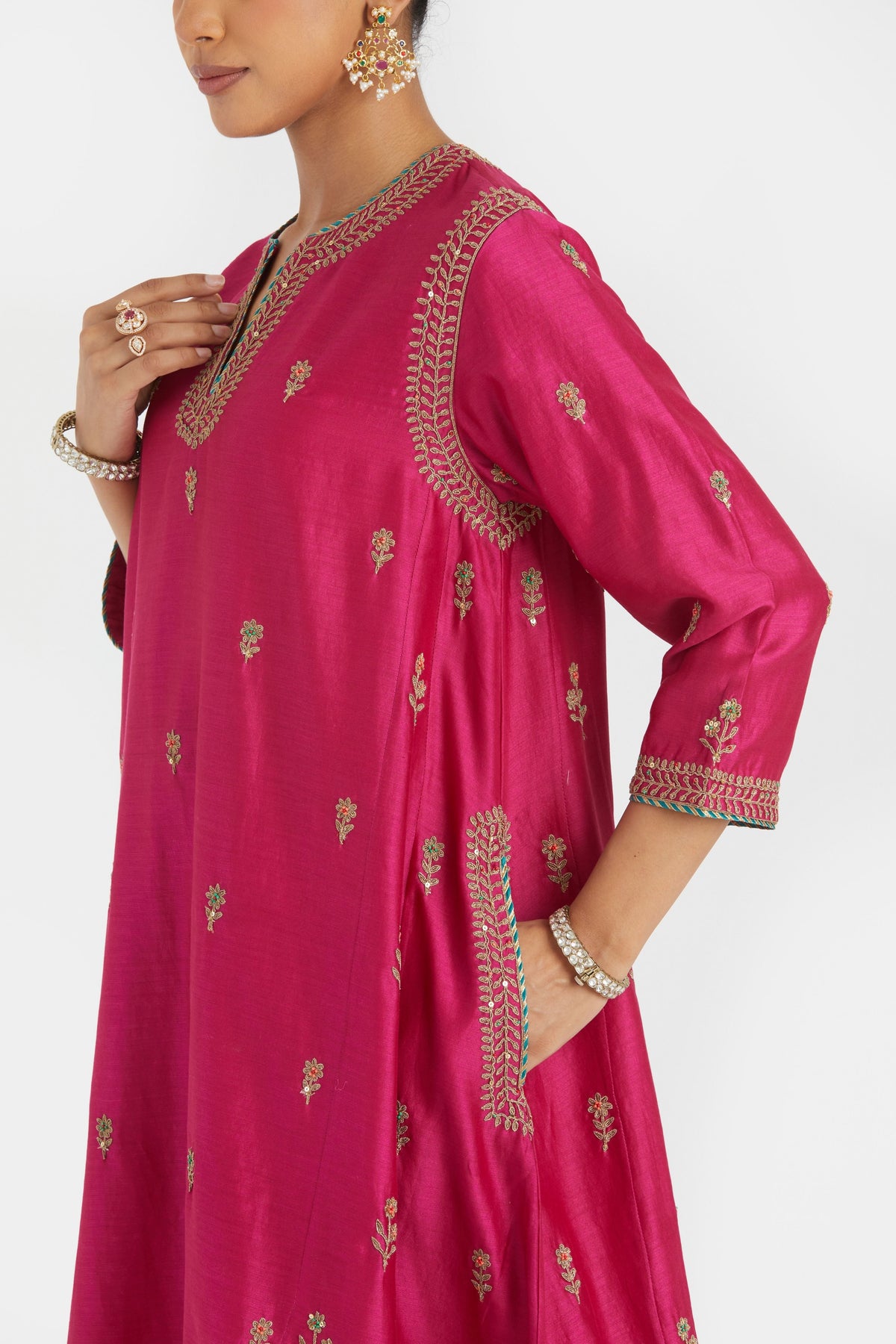 Fuchsia A-line Kurta Set