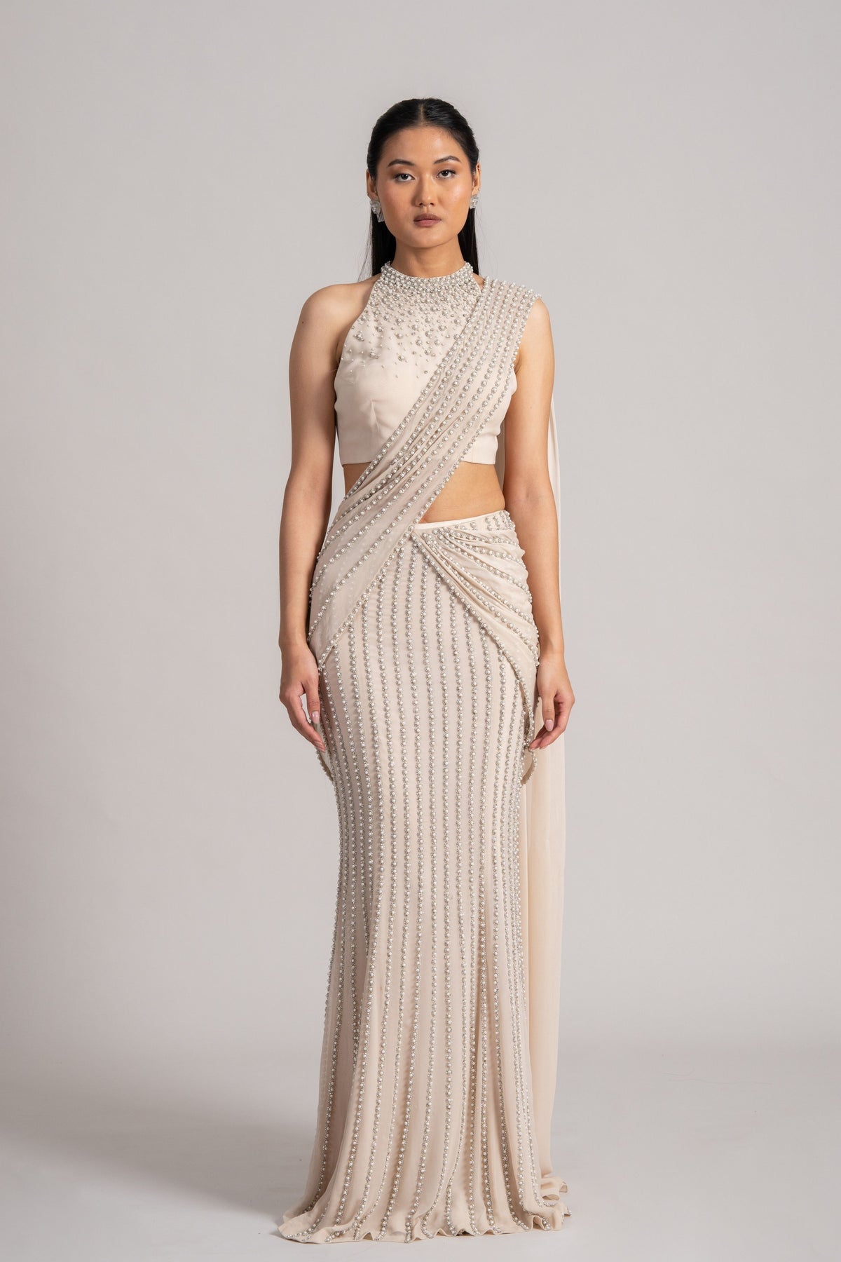 Cascade Draped Saree Set