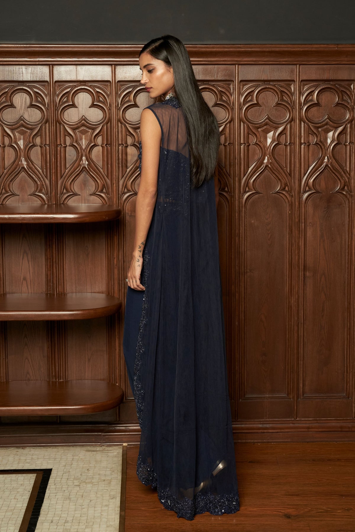 Navy Indo-western Jacket Set