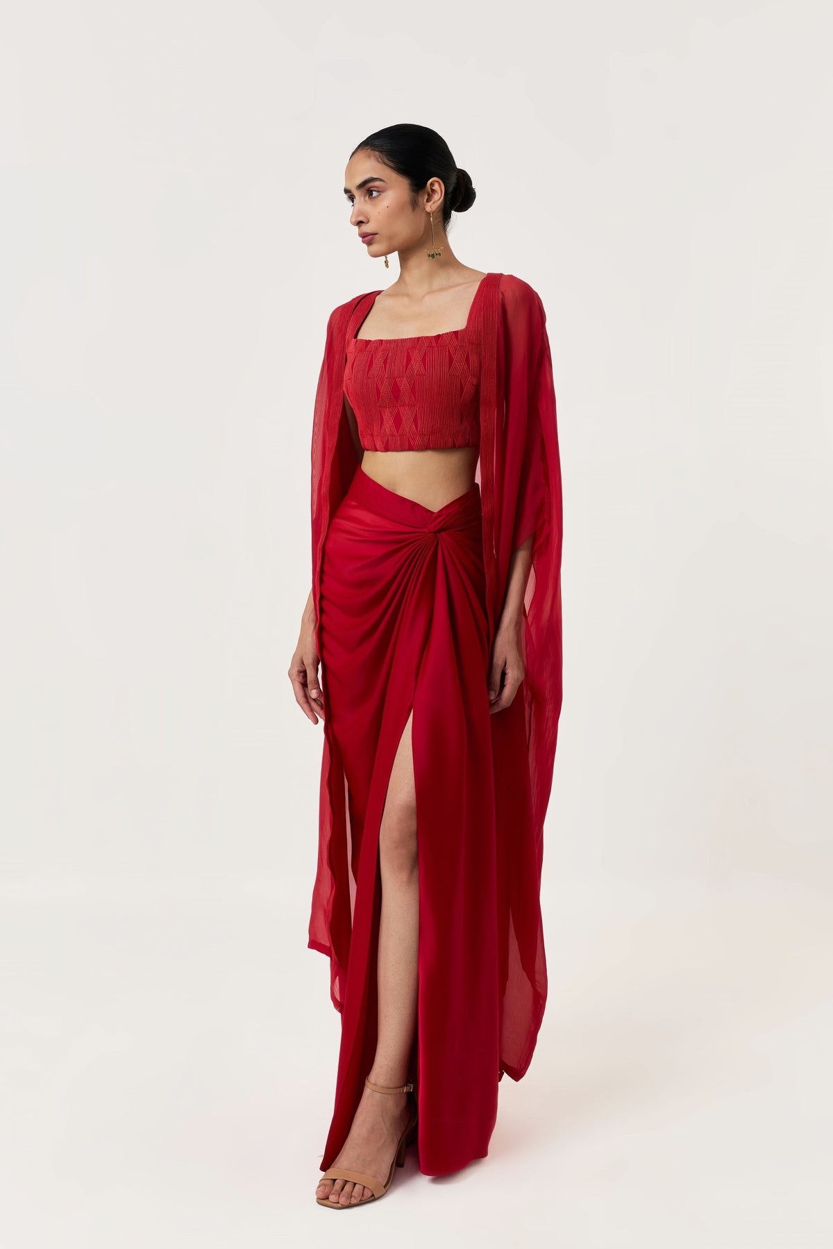 Entwined Red Corded Bustier Cape Set