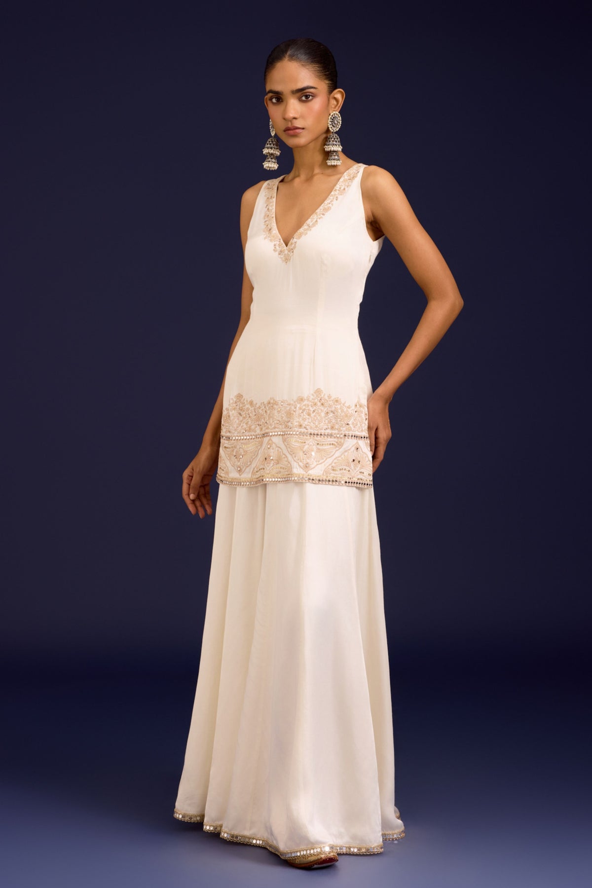 Ivory Embroidered Sharara Set