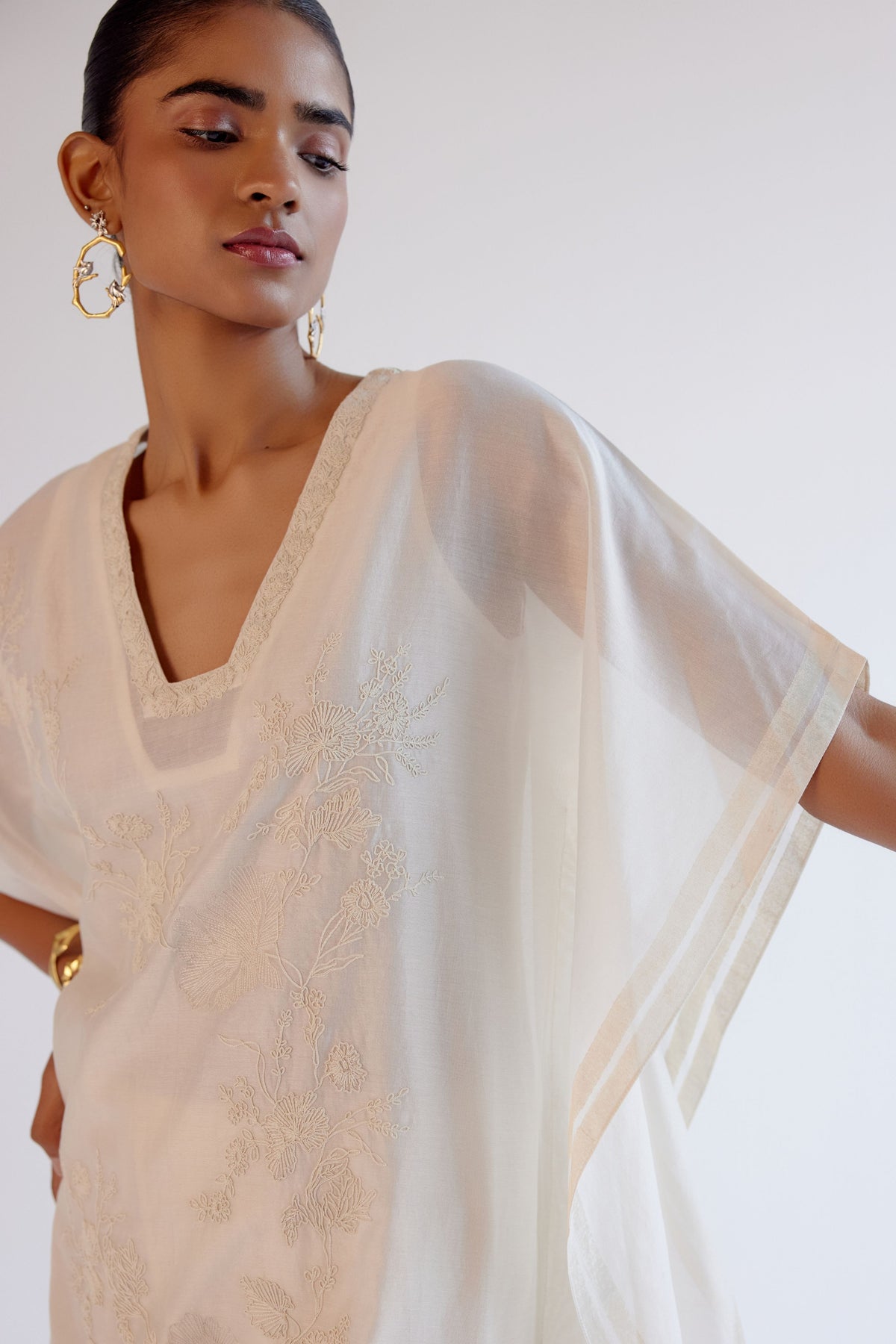 Embroidery Ivory Chanderi Kaftan Set