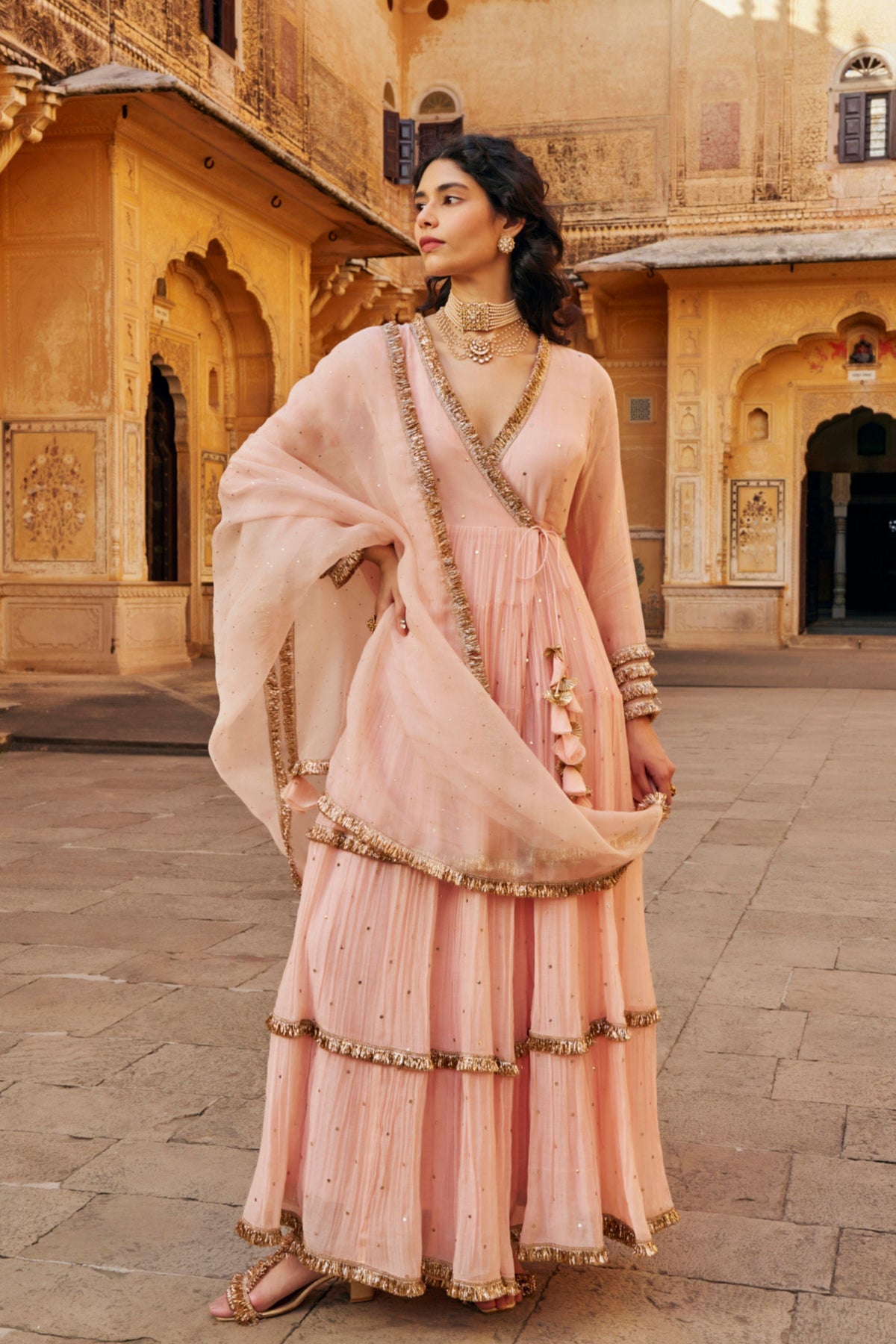Vintage Blush Tiered Angrakha Set