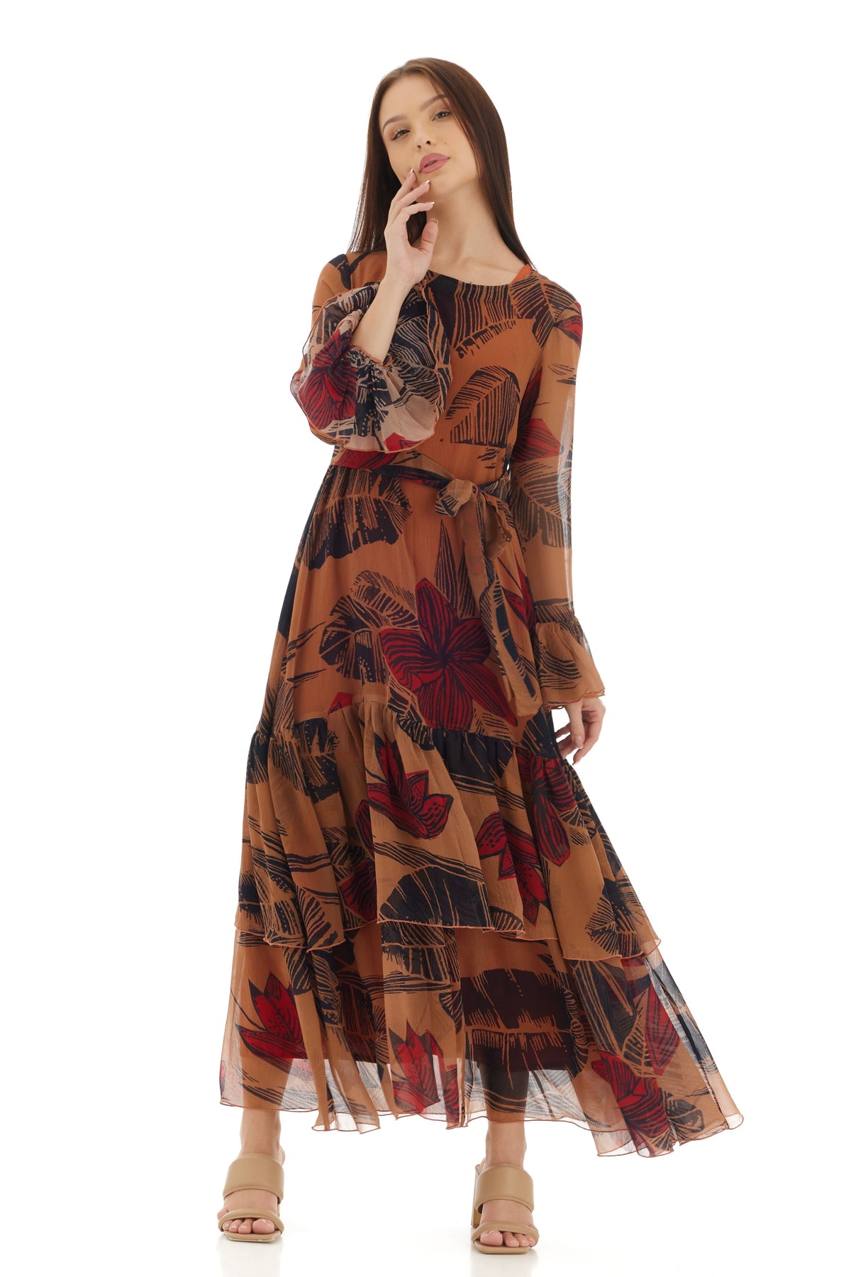 Orange Floral Long Dress