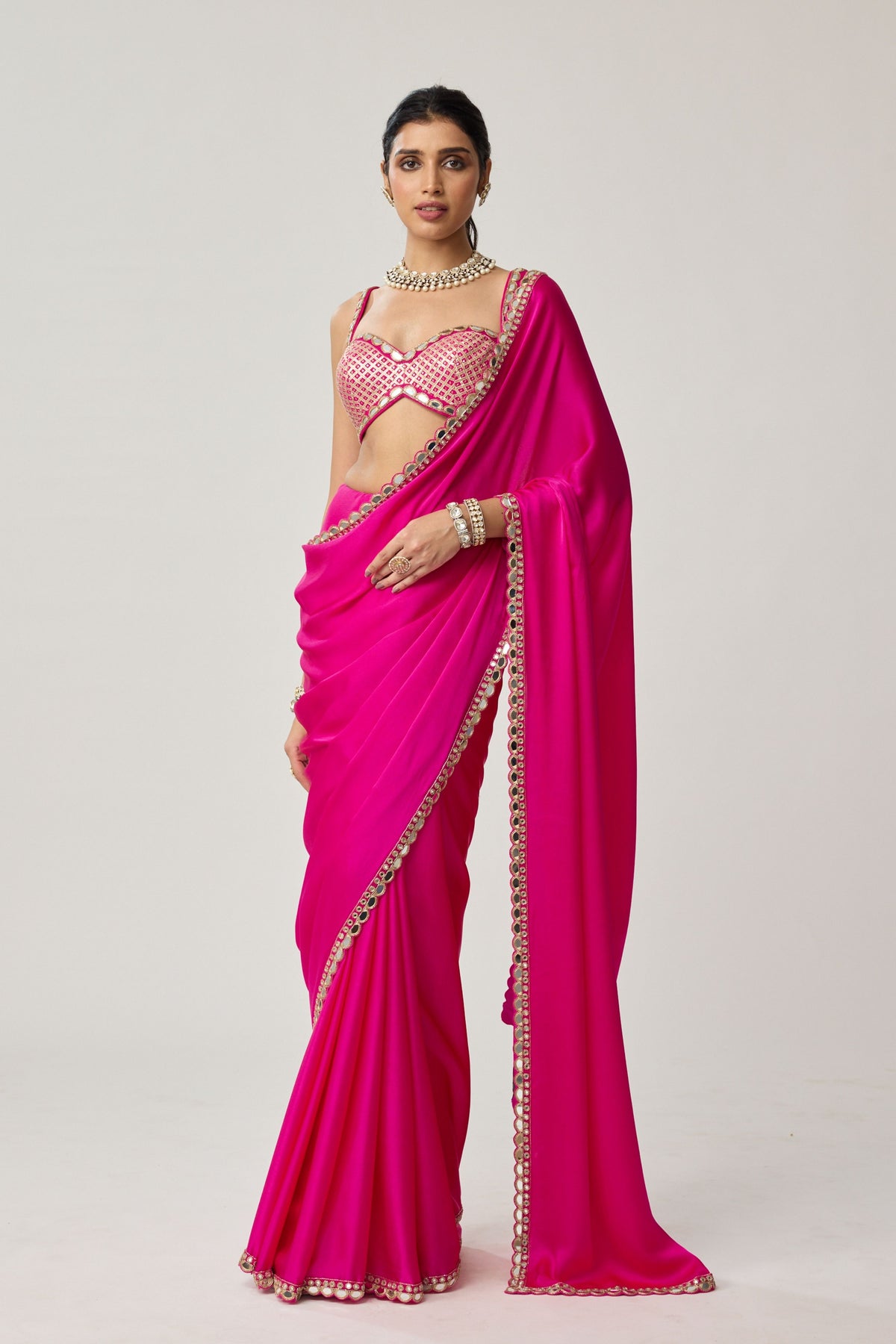 Fuchsia Pink Mirror Saree Set