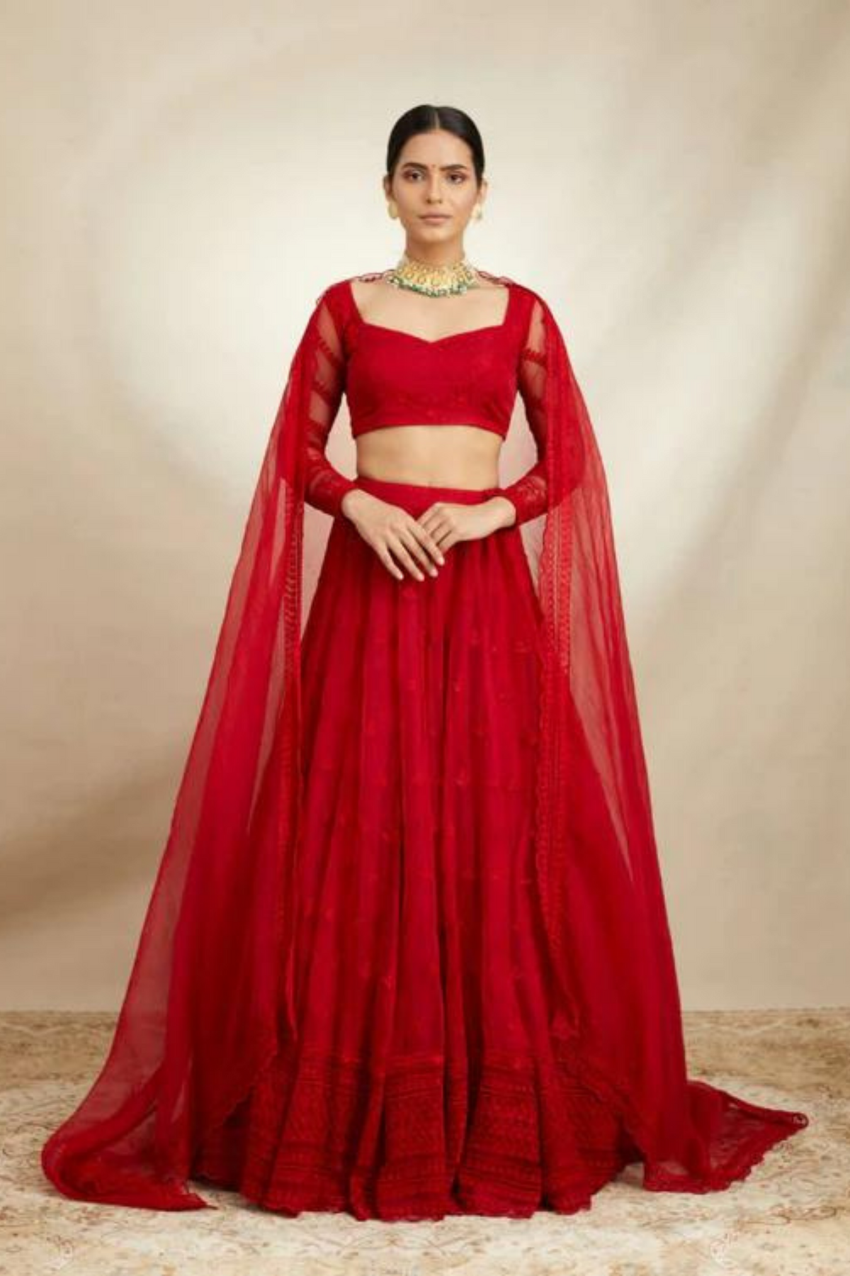 Red Organza Lehenga Set