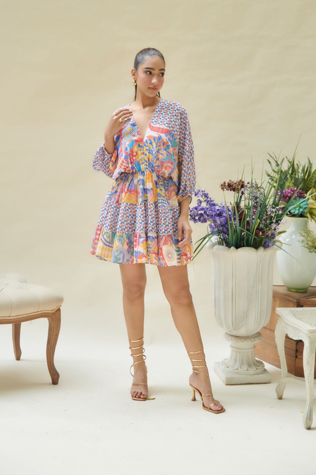 Printed Drop Shoulder Mini Dress