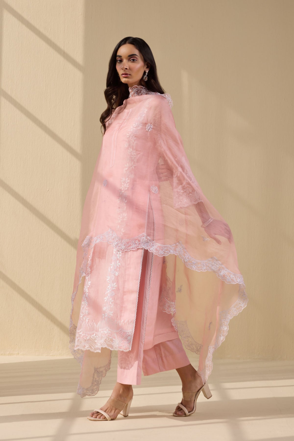 Pink Embroidered Organza Suit