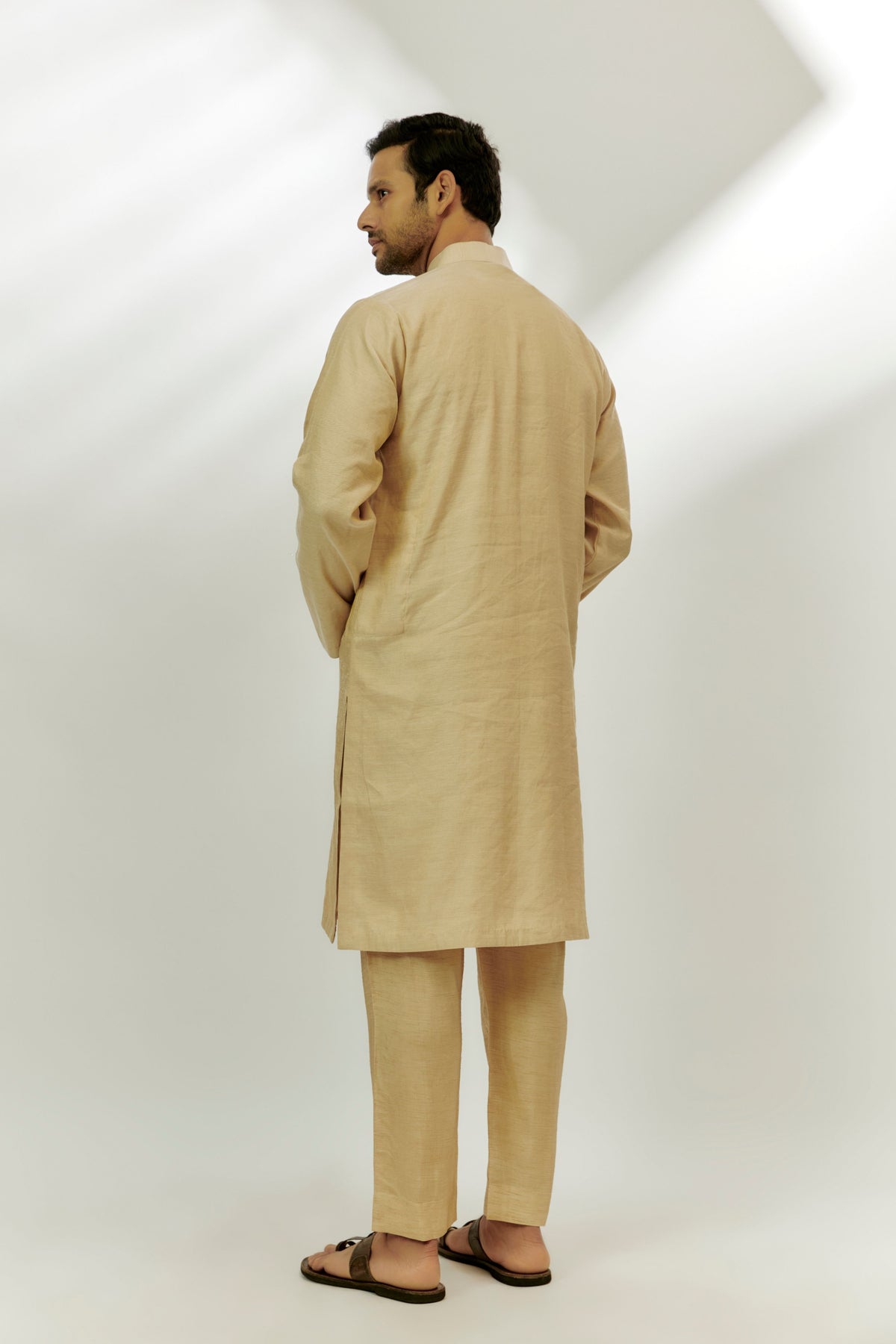 Beige Chanderi Tissue Embroidered Kurta Set