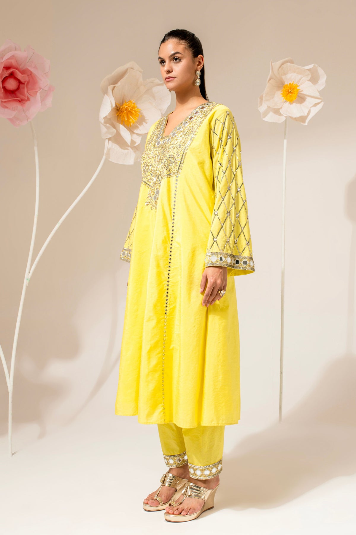 Yellow Sequin-Embroidered Kurta Set