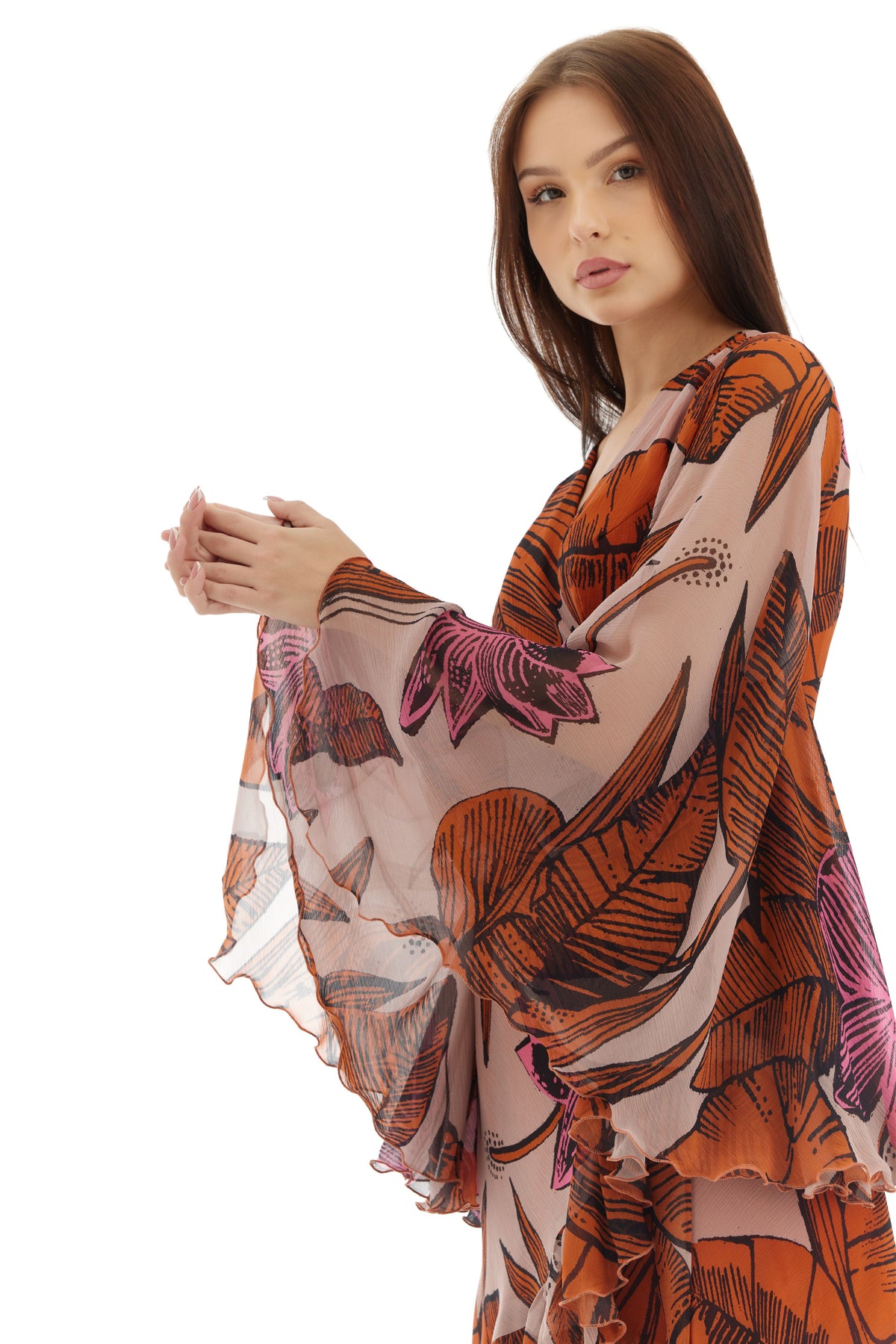 Orange and Beige Wrap Dress