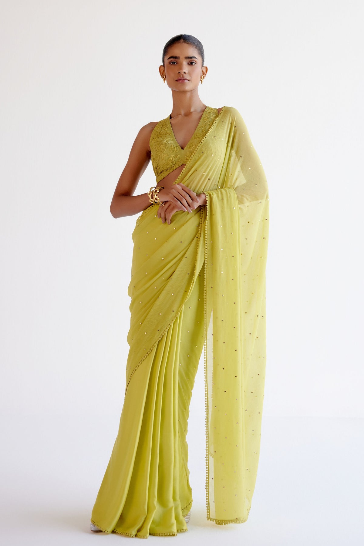 Green Mukaish Saree Set