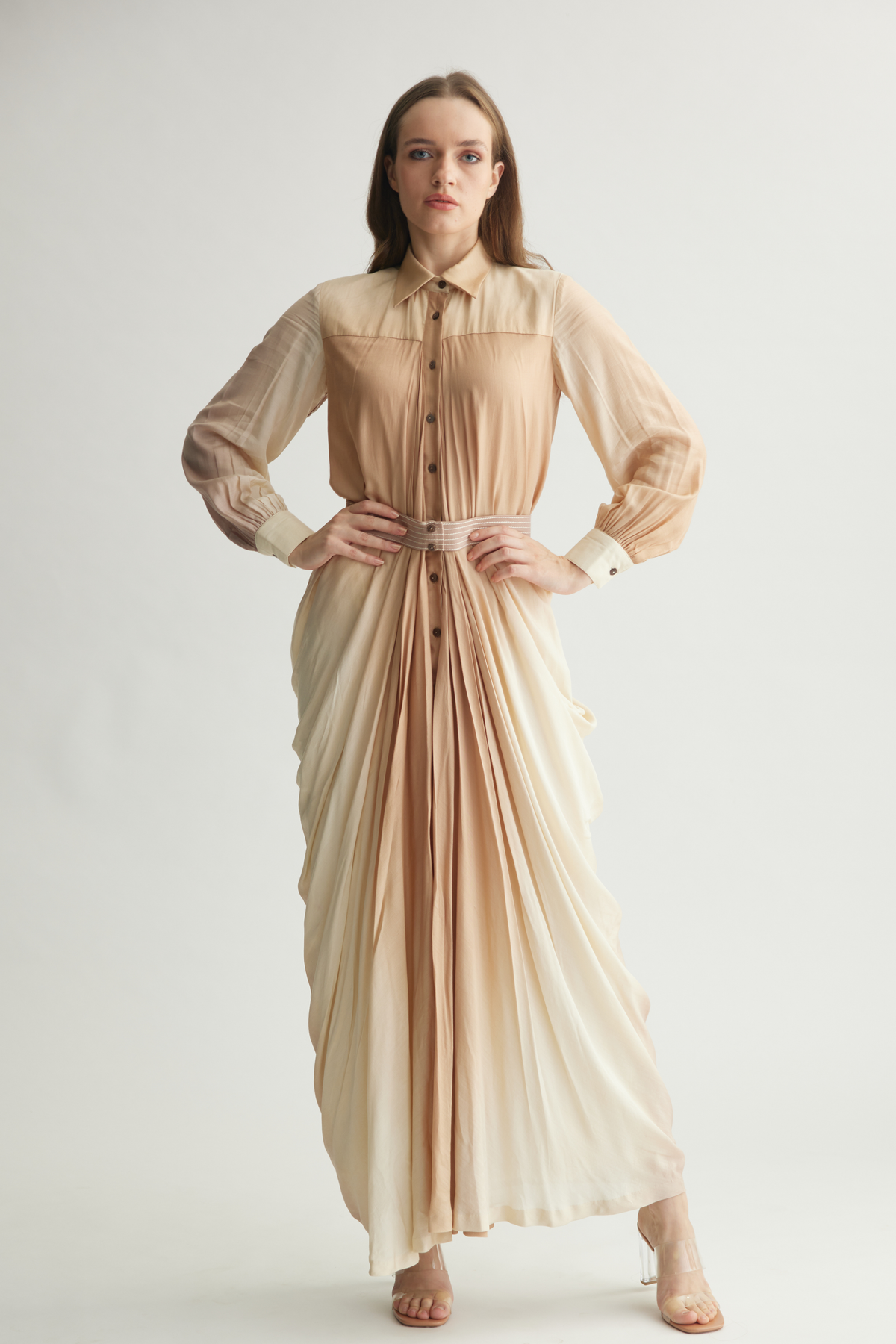 Beige  Drape Shirt Dress