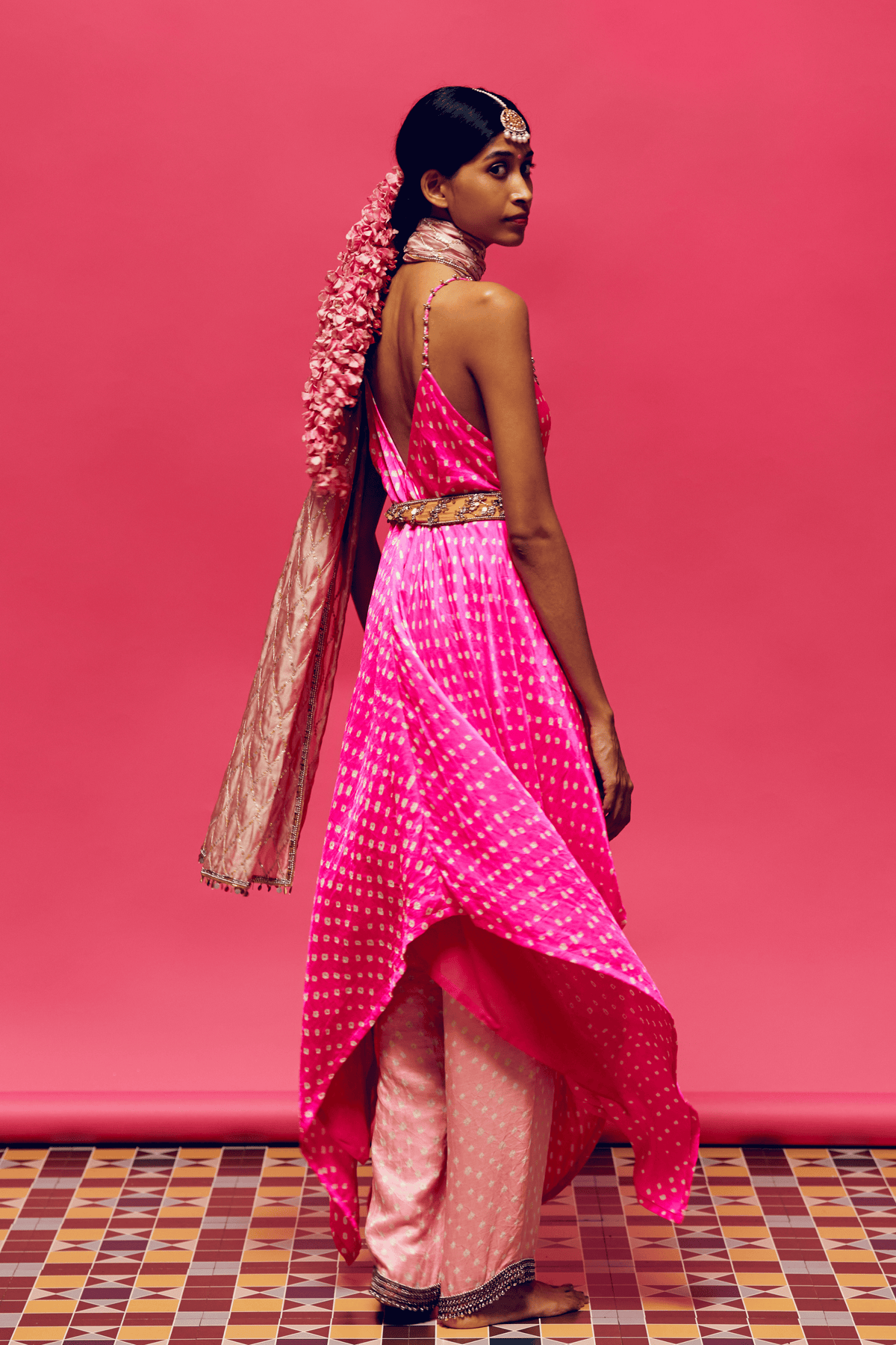 Neon Pink Bandhani Kurta Set