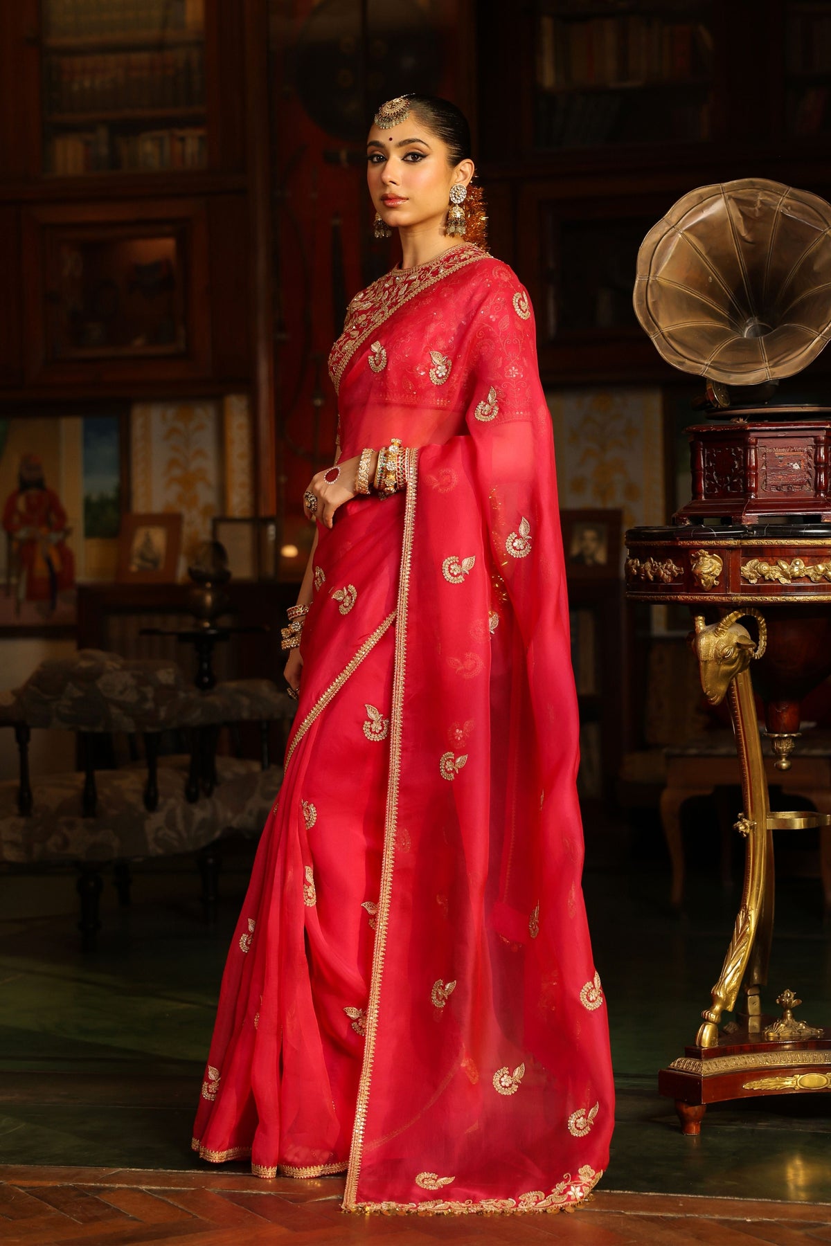 Ahista Dark Pink Saree Set