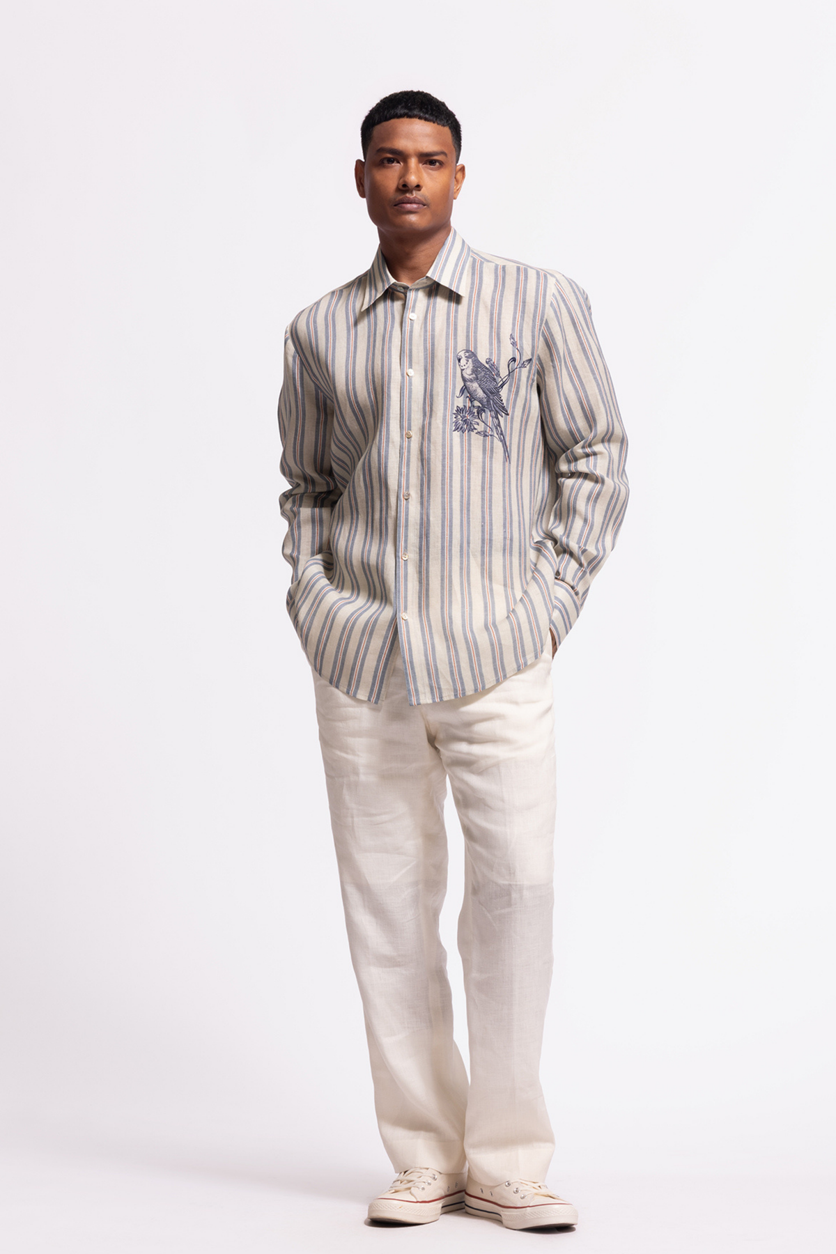 Bird Print Linen Shirt