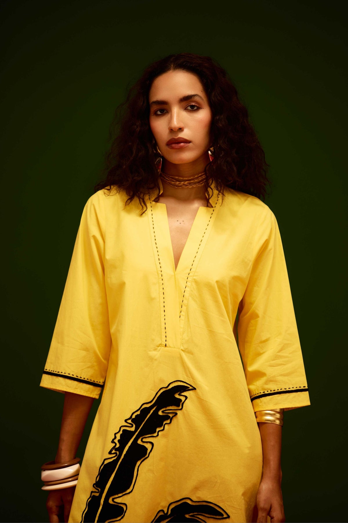 Leaf Motif Yellow Dress