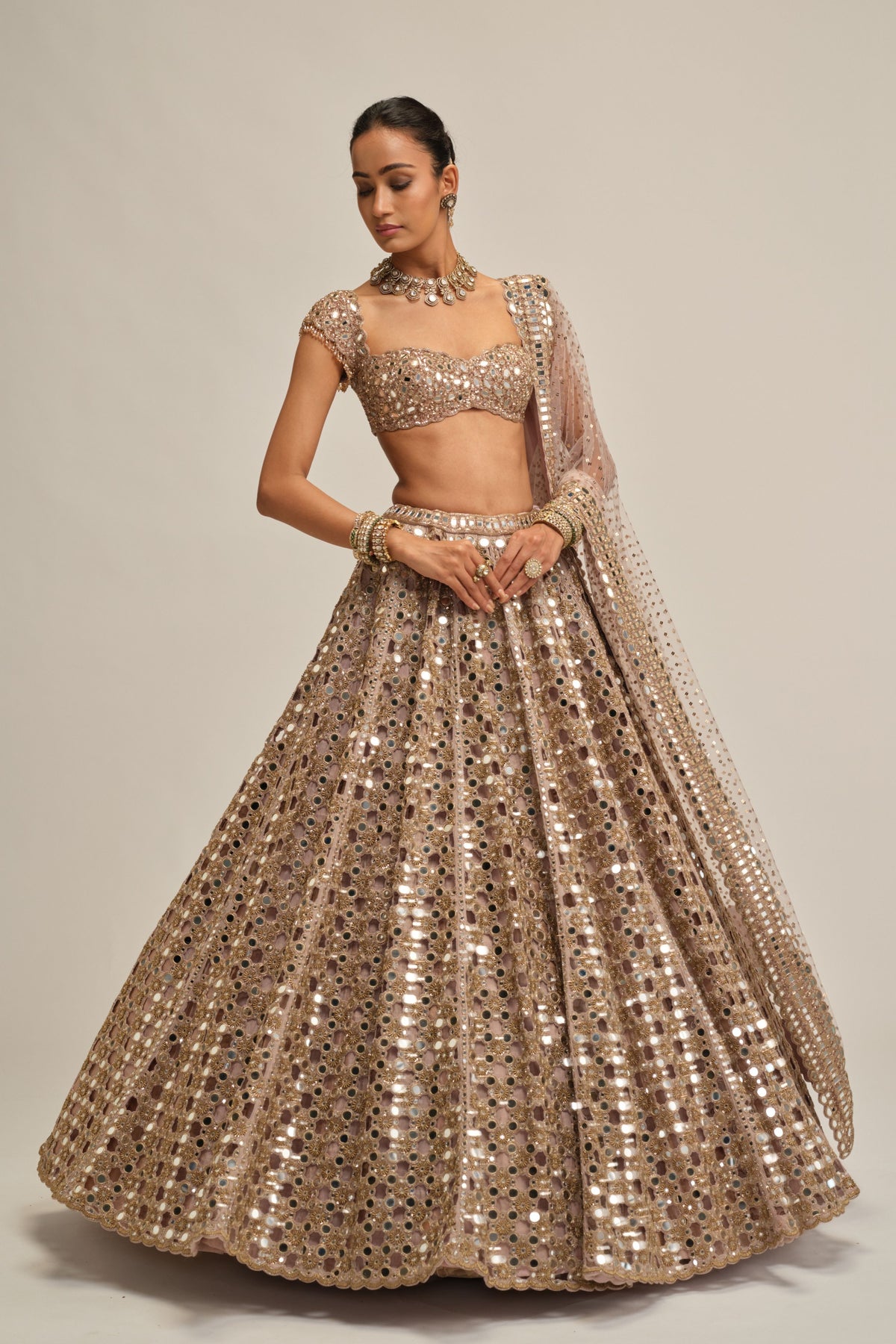 Ash Pink Mirror Lehenga Set
